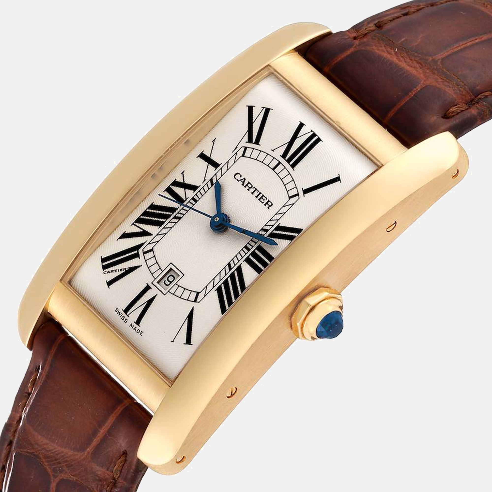 

Cartier Tank Americaine Yellow Gold Automatic Mens Watch W2603156, Silver