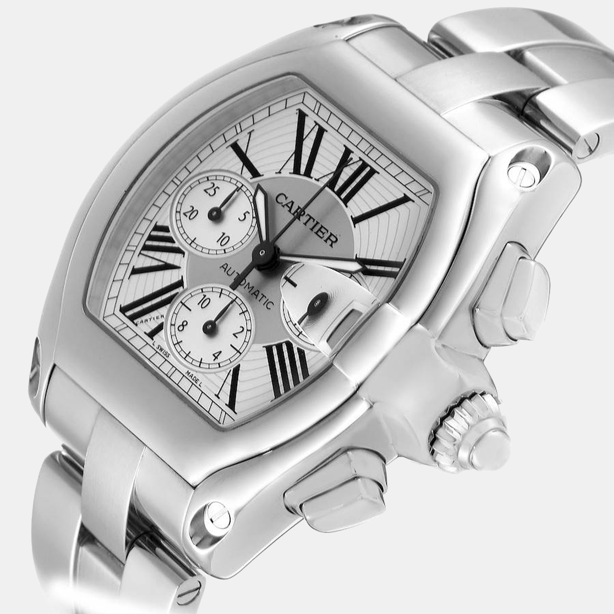

Cartier Roadster XL Chronograph Silver Dial Steel Mens Watch W62019X6