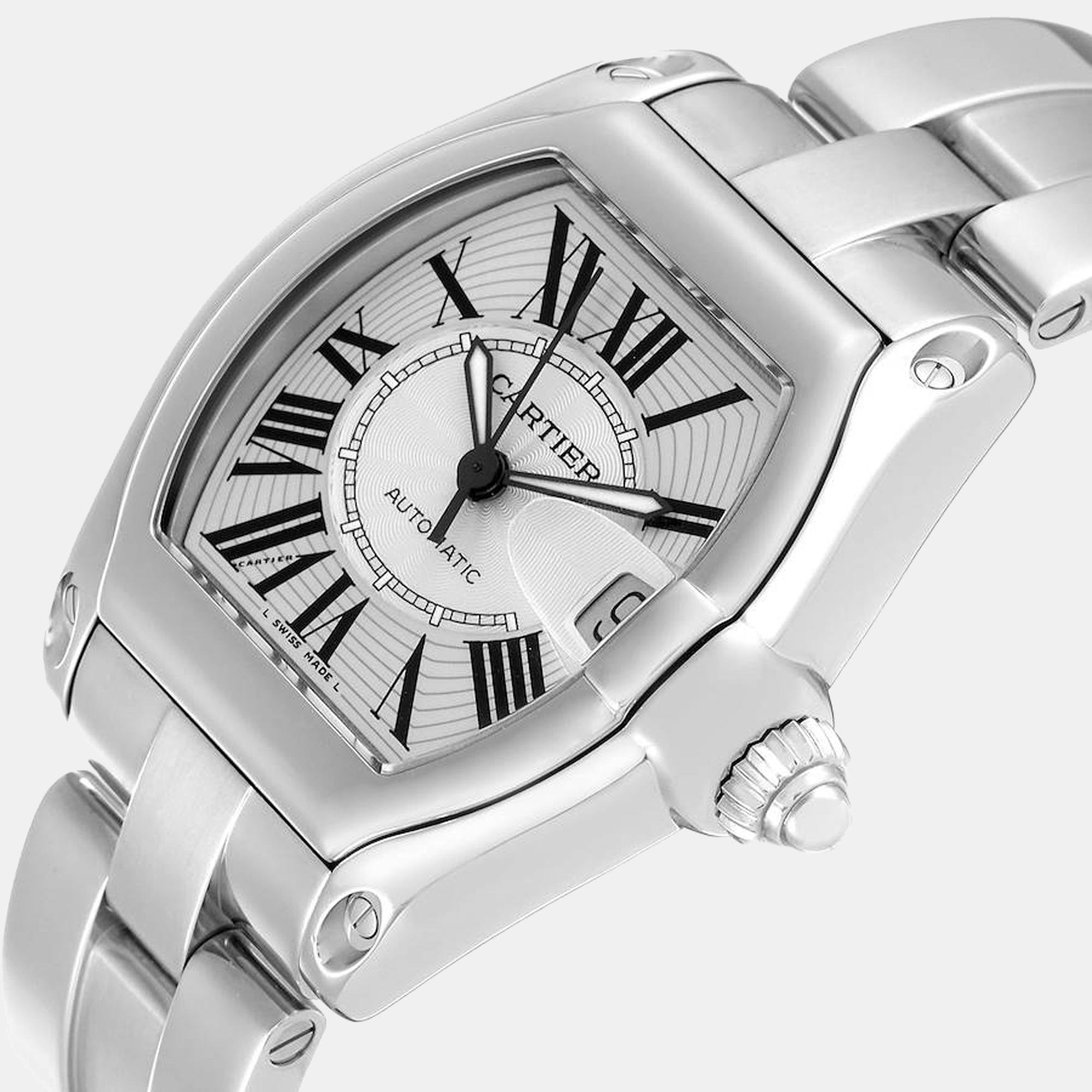 

Cartier Roadster Large Silver Dial Steel Mens Watch W62025V3, White