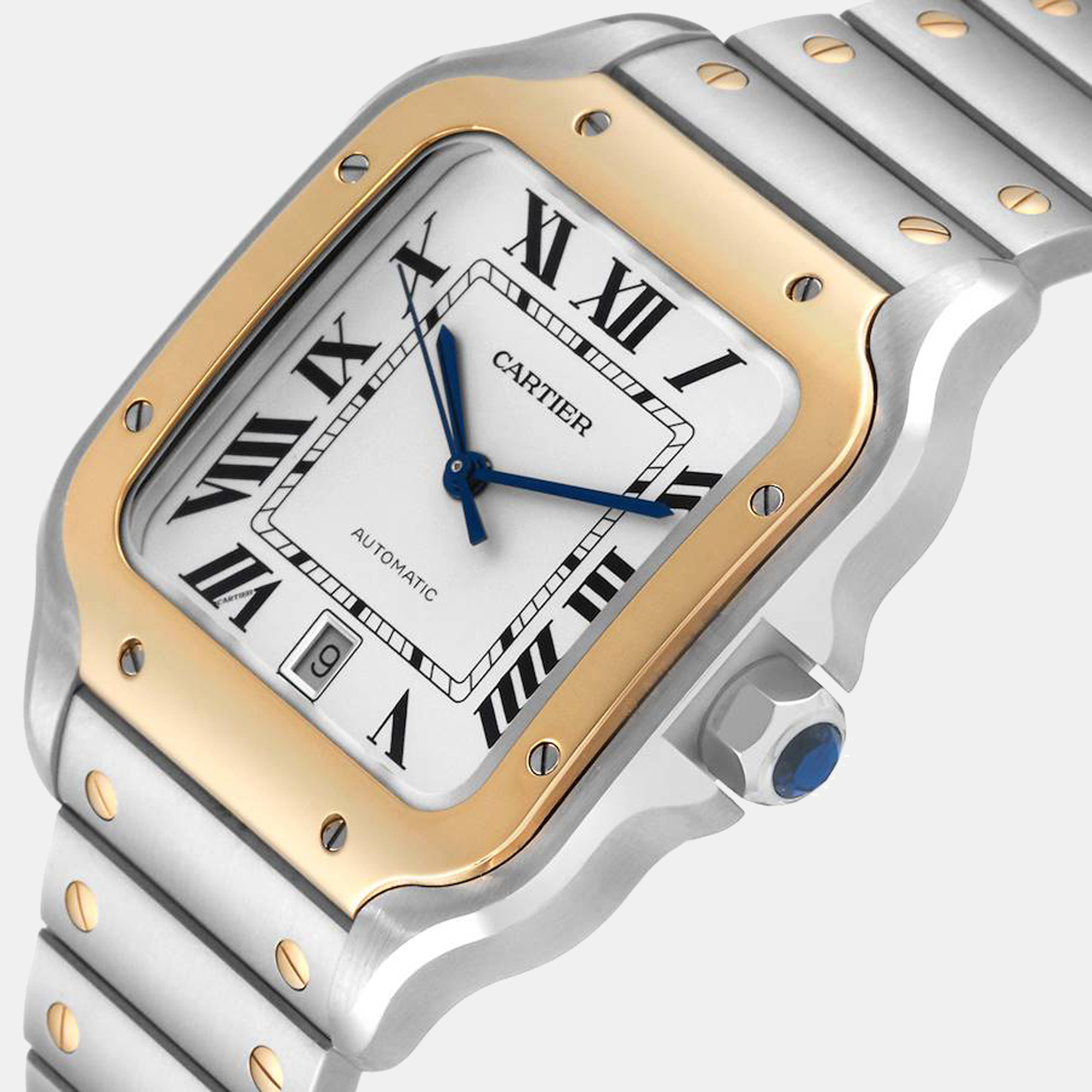 

Cartier Santos Large Steel Yellow Gold Mens Watch W2SA0009, Silver