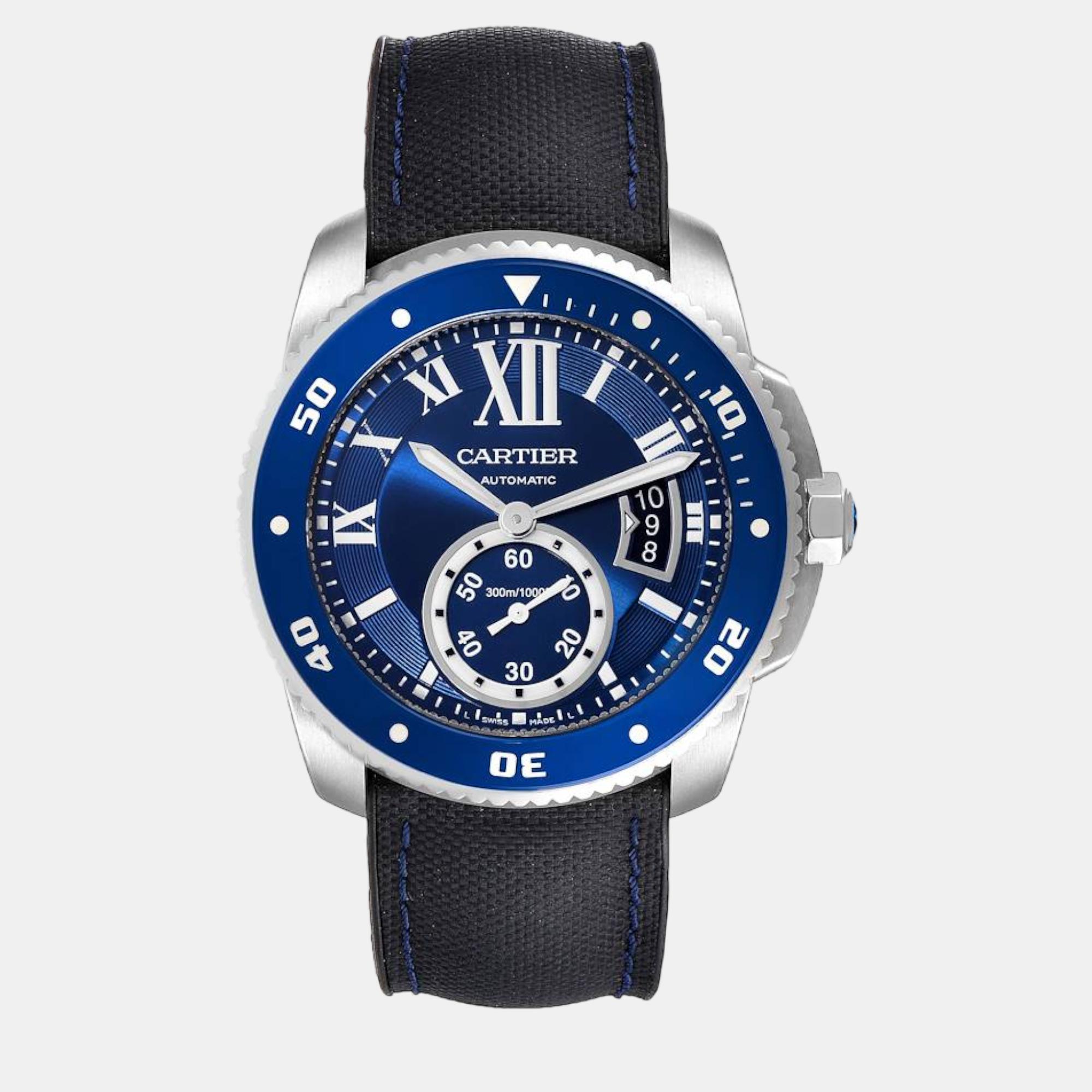 Preowned Cartier Calibre Diver Blue Dial Steel Men's Watch Wsca0010 42