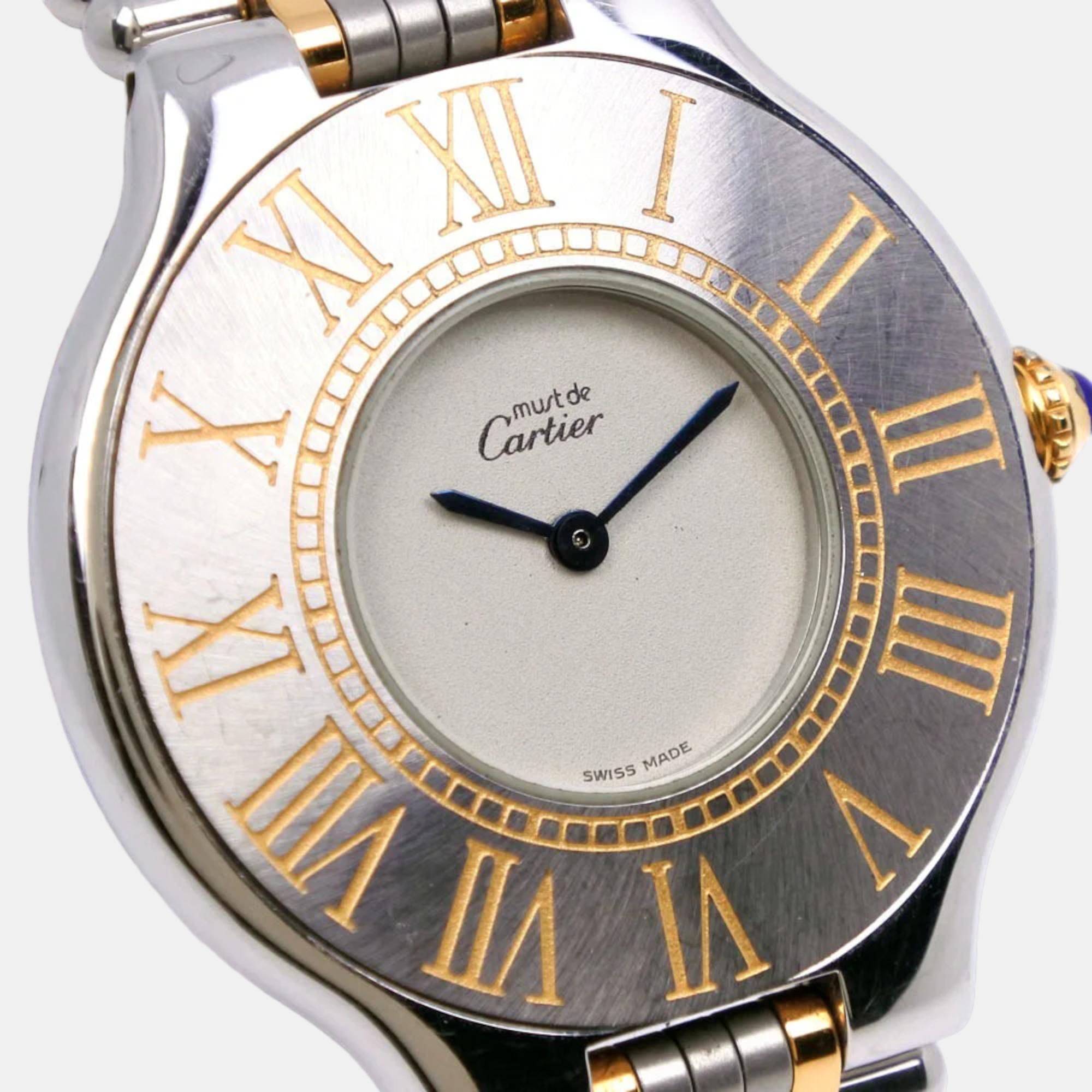 

Cartier White Yellow Gold Plated Stainless Steel Must 21 Quartz Men's Wristwatch 31 mm