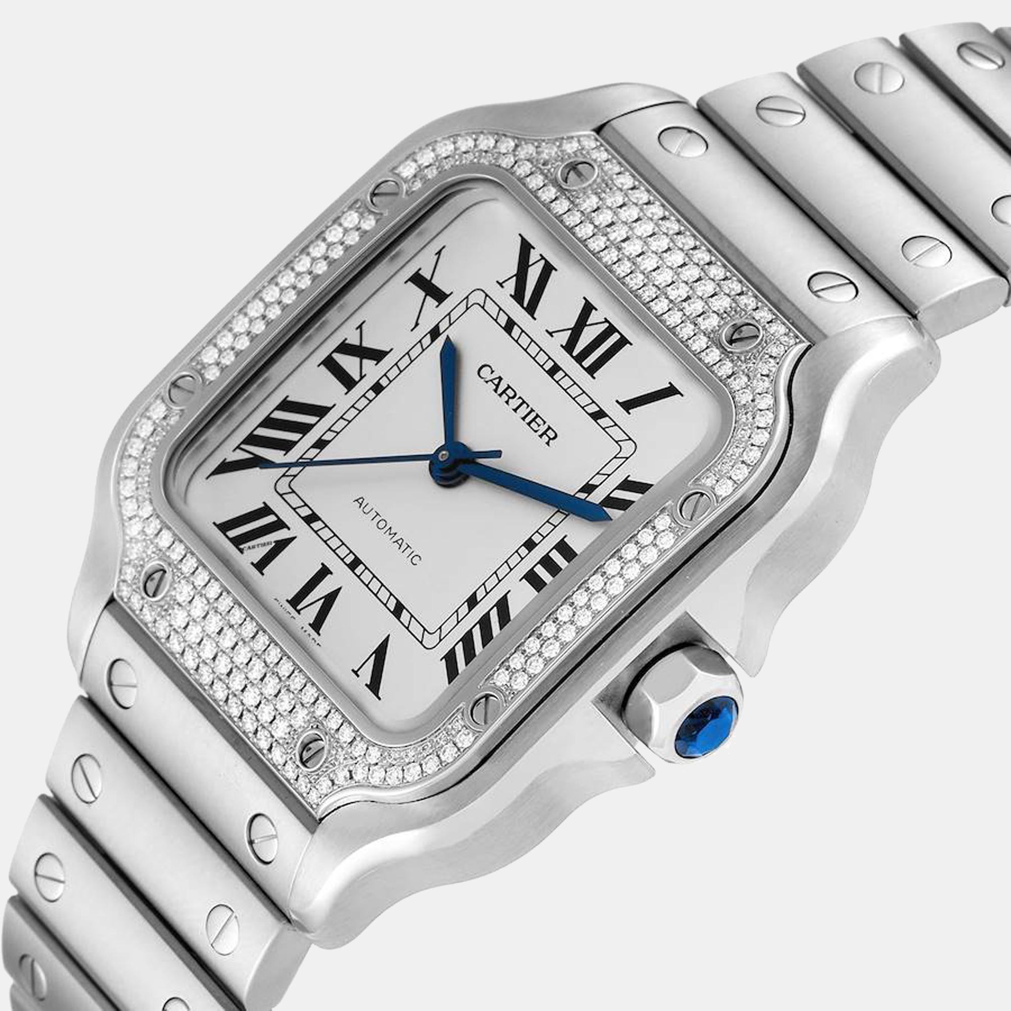 

Cartier Santos Silver Dial Steel Diamond Men's Watch W4SA0005