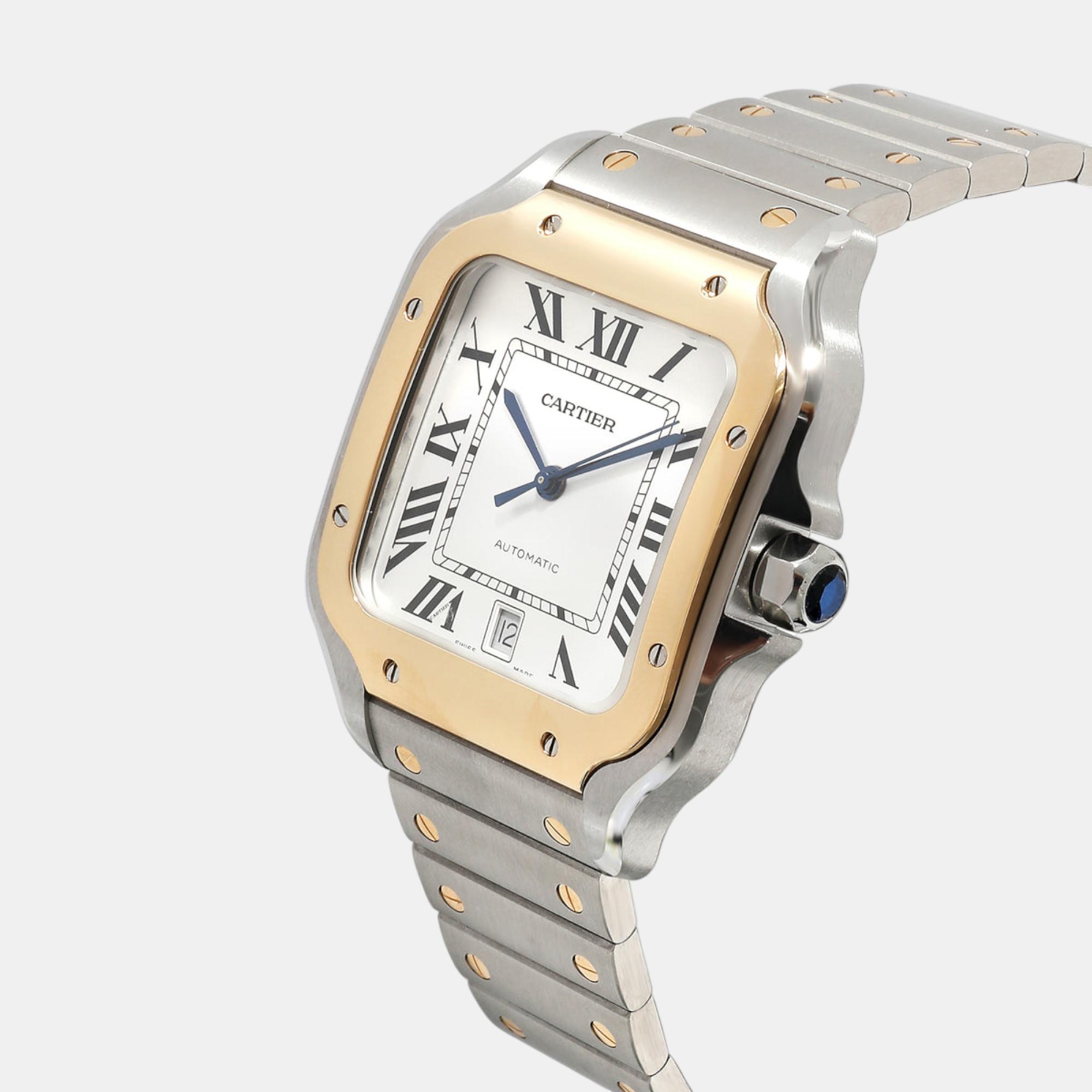 

Cartier Silver 18k Yellow Gold And Stainless Steel Santos W2SA0009 Automatic Men's Wristwatch 40 mm