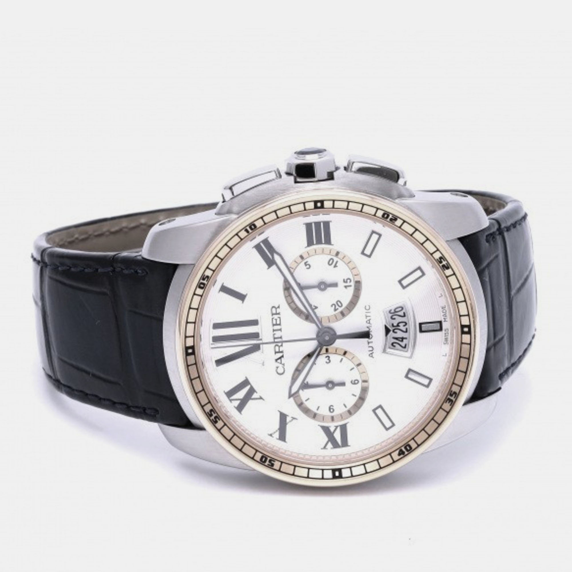 

Cartier Silver 18k Rose Gold And Stainless Steel Calibre de Cartier W7100043 Automatic Men's Wristwatch 42 mm