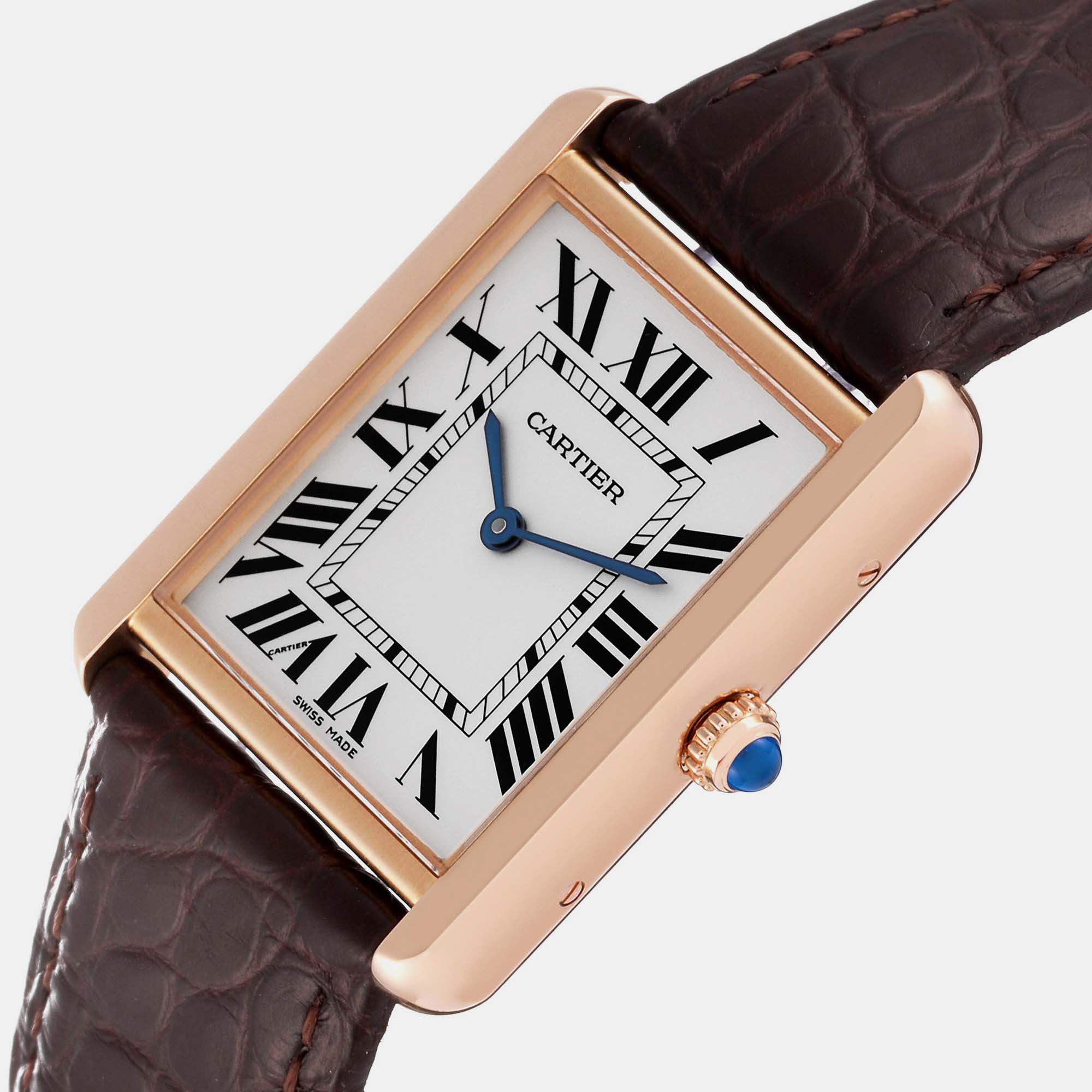 

Cartier Tank Solo Large Rose Gold Steel Brown Strap Men's Watch W5200025 34 x 27 mm, Silver