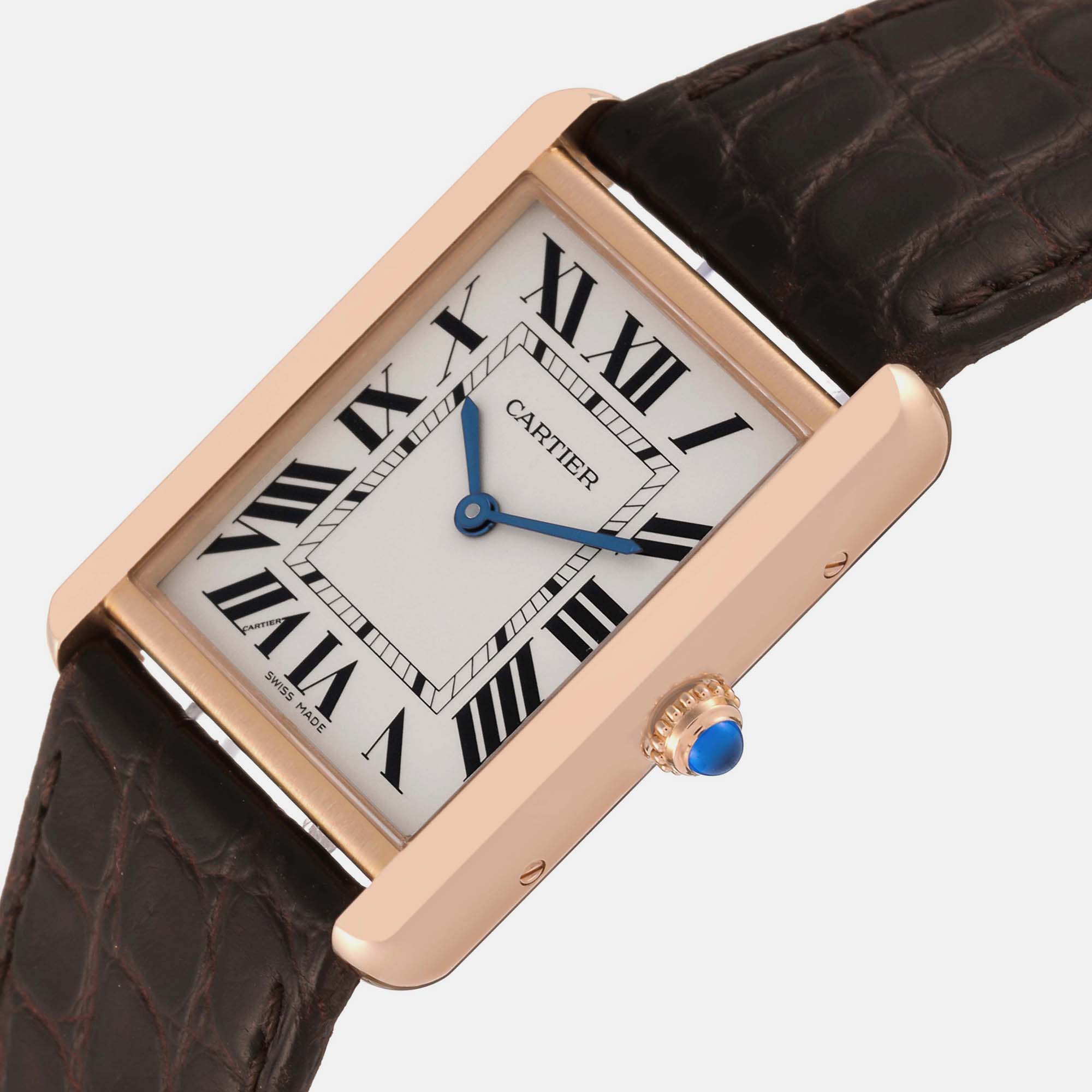 

Cartier Tank Solo Large Rose Gold Steel Brown Strap Men's Watch W5200025 34 x 27 mm, Silver