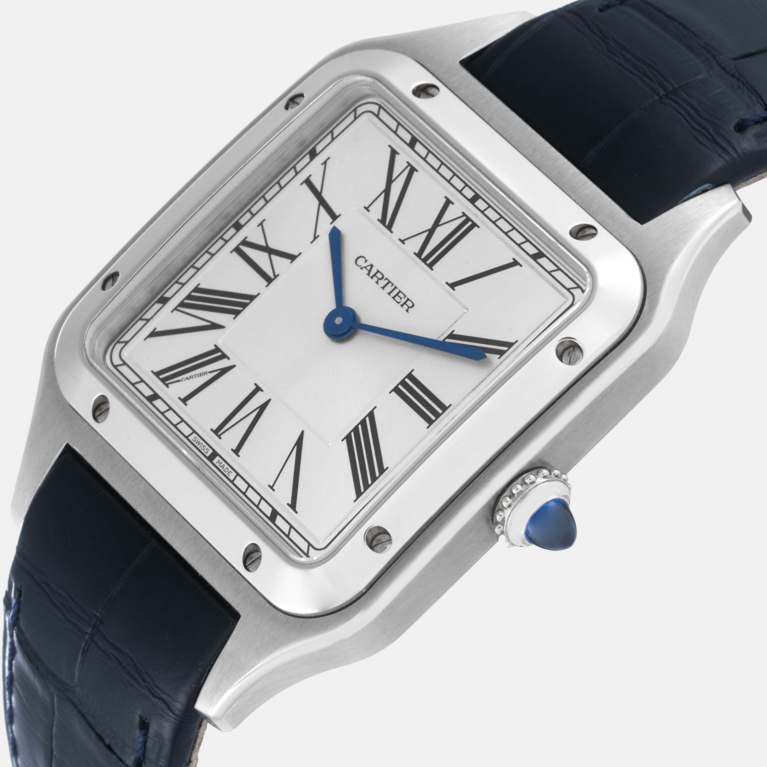 

Cartier Santos Dumont Large Black Strap Steel Men's Watch WSSA0022, Silver