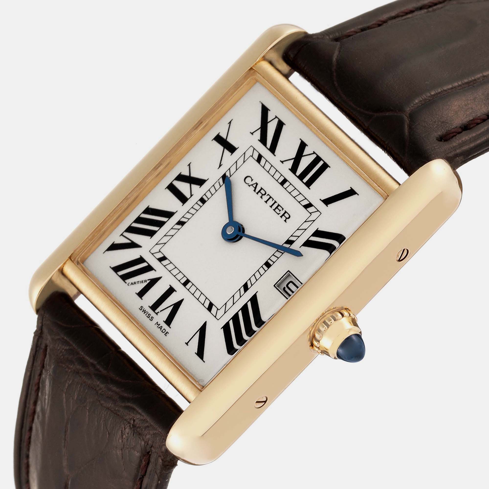 

Cartier Tank Louis Yellow Gold Brown Strap Mens Watch W1529756 25.0 mm x 33.0 mm, Silver