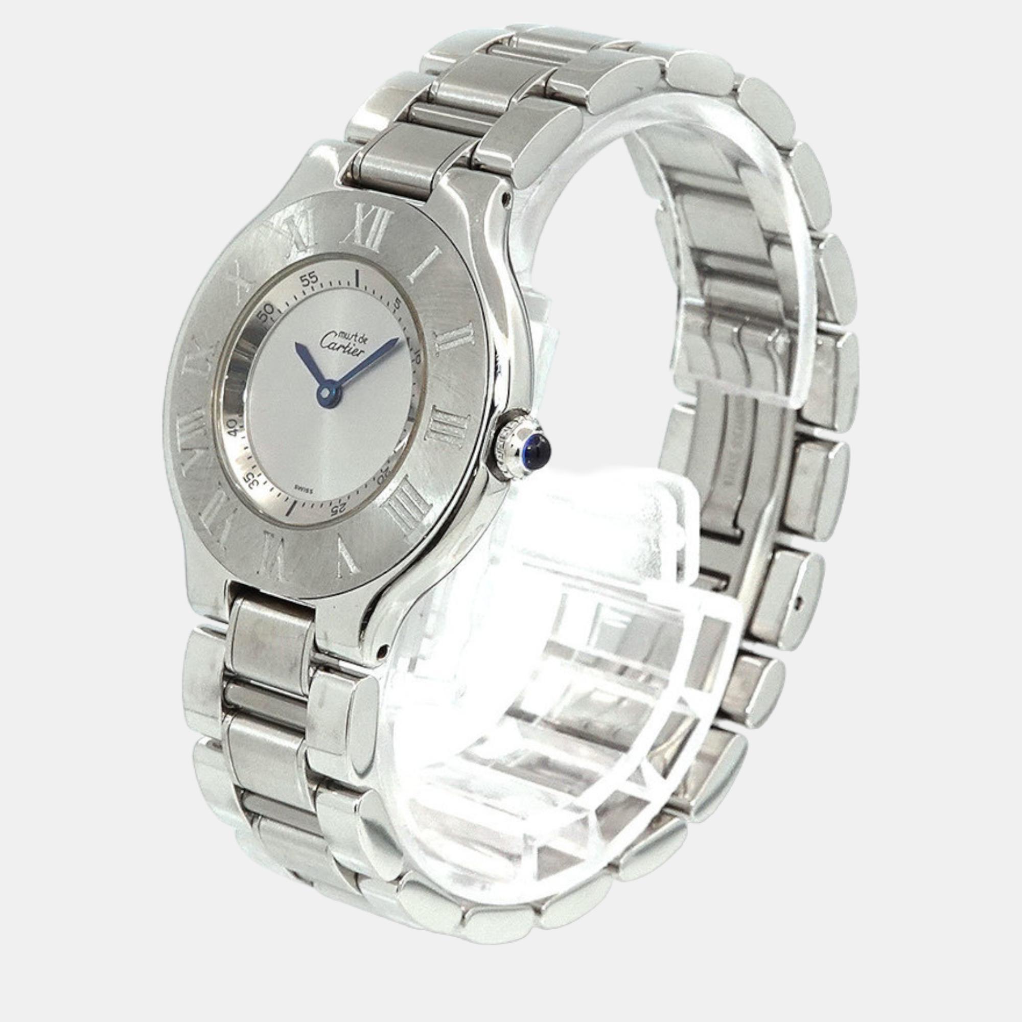 

Cartier Silver Stainless Steel Must 21 de Cartier W10110T2 Quartz Men's Wristwatch 31 mm