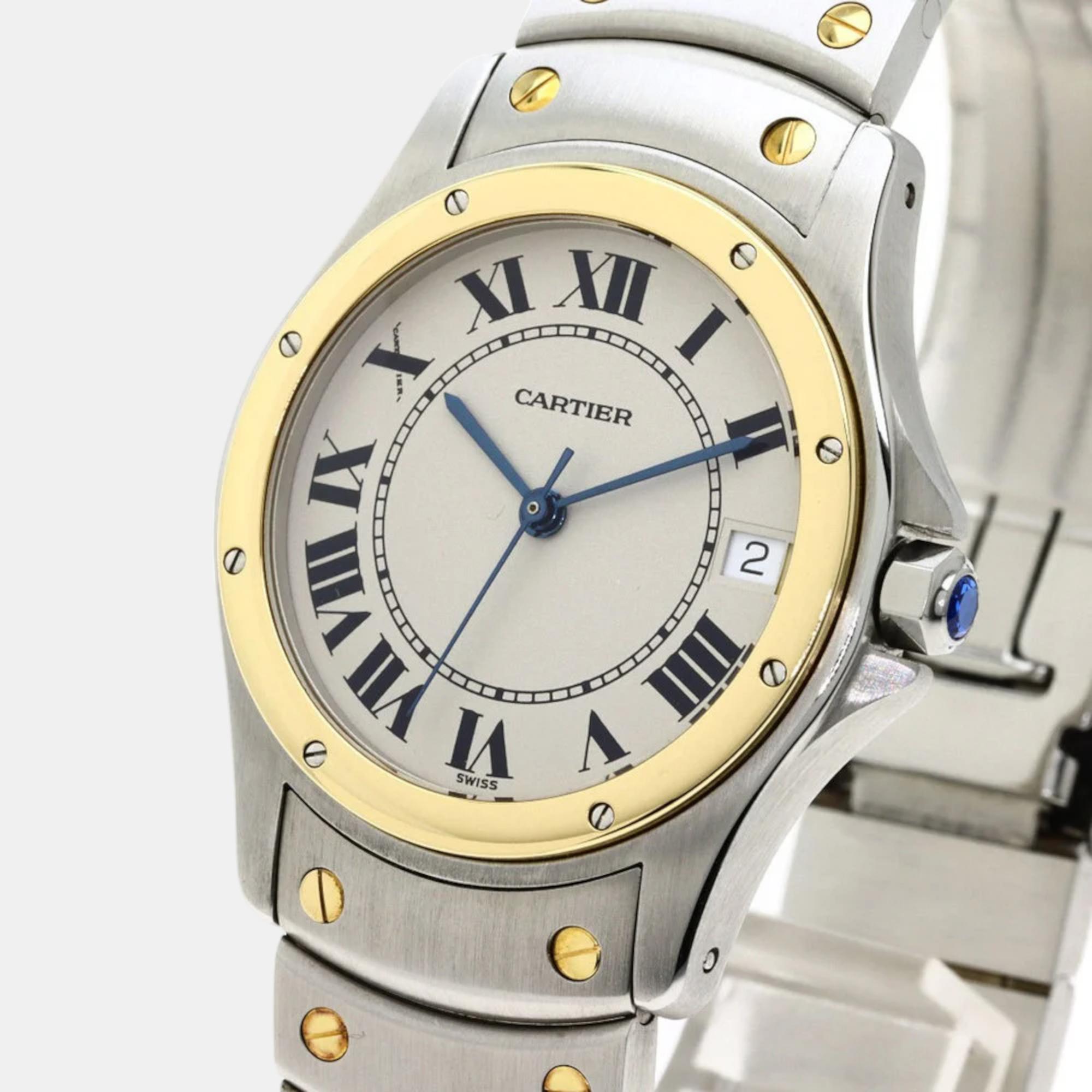 

Cartier White 18k Yellow Gold And Stainless Steel Santos Ronde W20036R3 Men's Wristwatch 33 mm