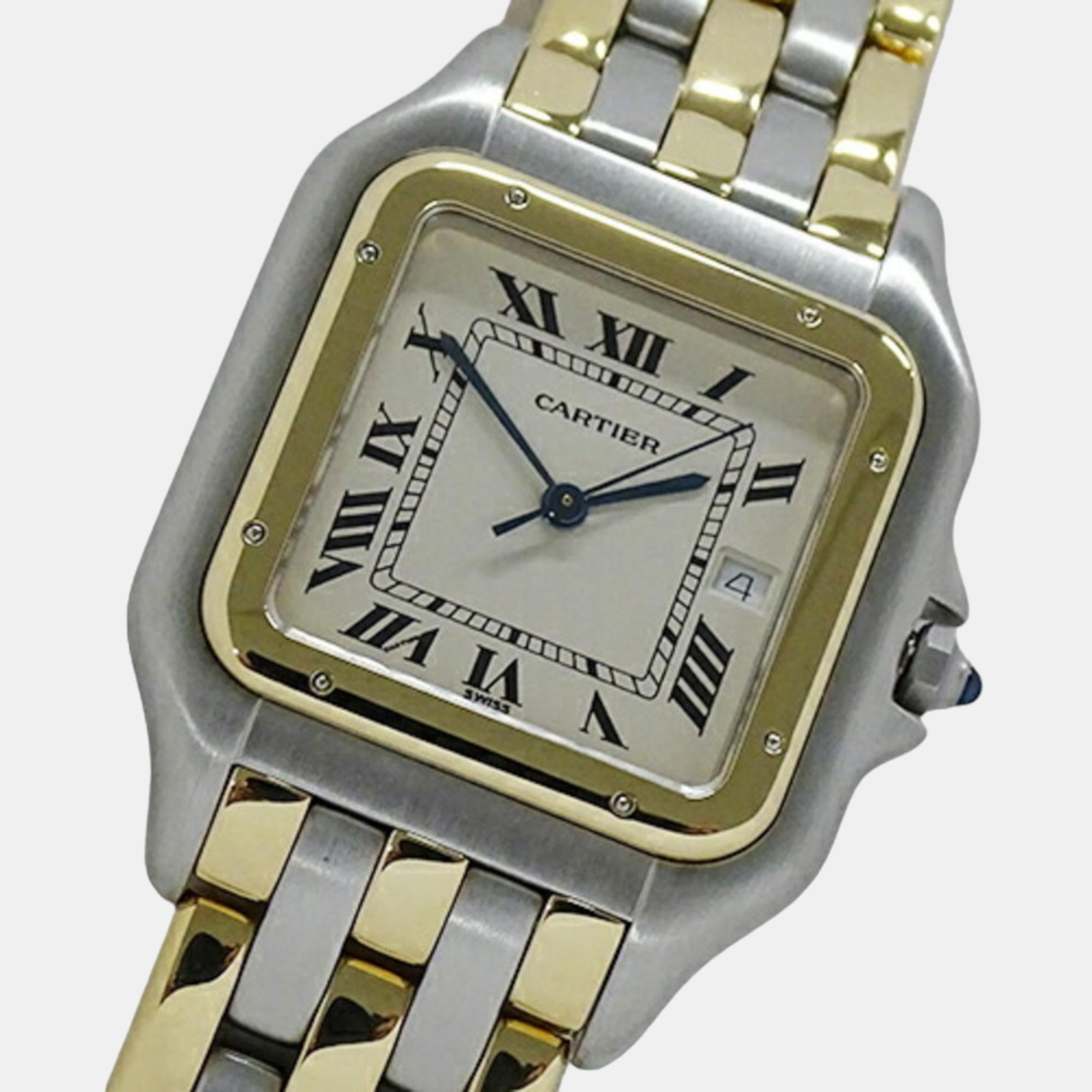 

Cartier White 18k Yellow Gold And Stainless Steel Panthere 187957 Quartz Men's Wristwatch 29 mm