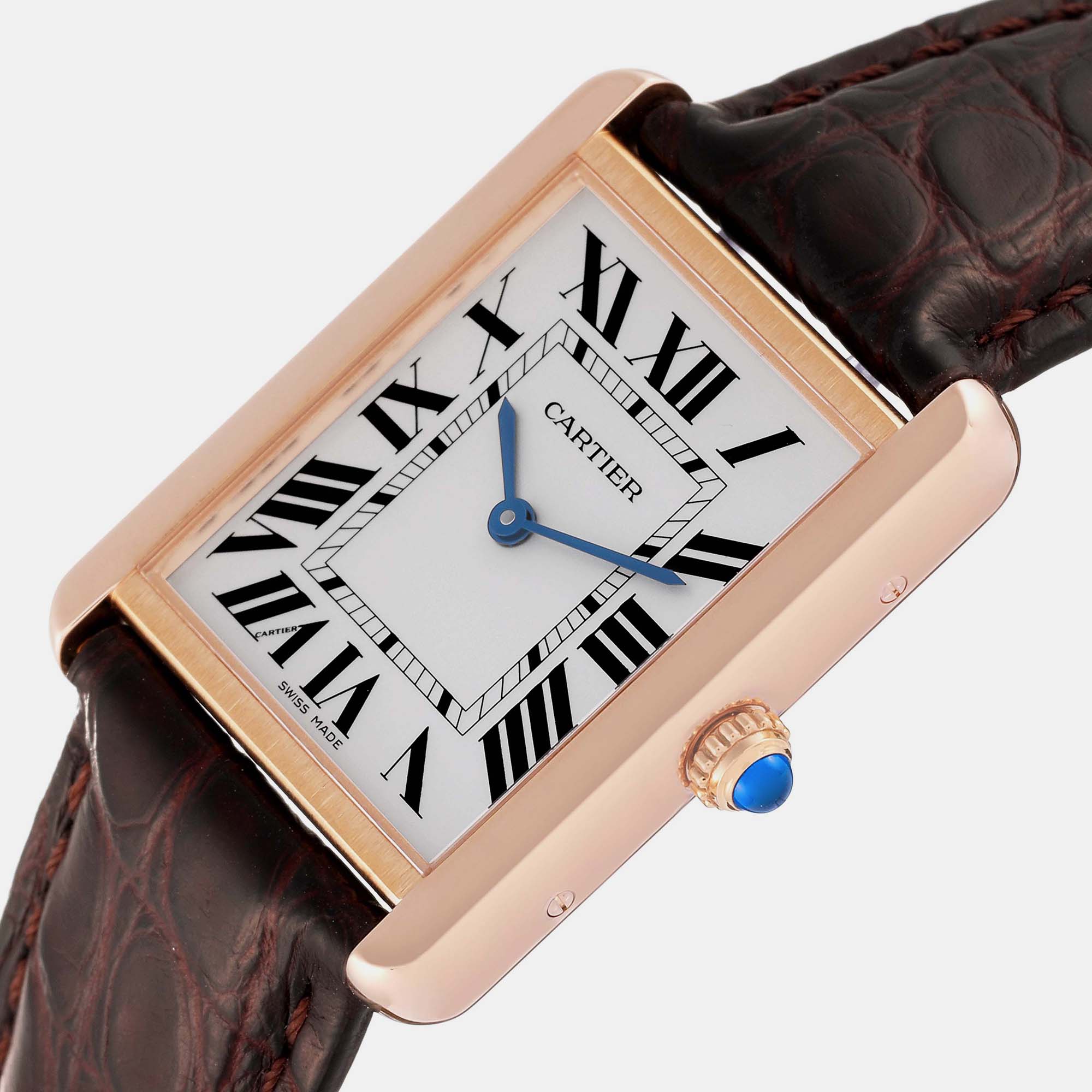 

Cartier Tank Solo Large Rose Gold Steel Brown Strap Mens Watch W5200025 34.0 mm x 27.0 mm, Silver