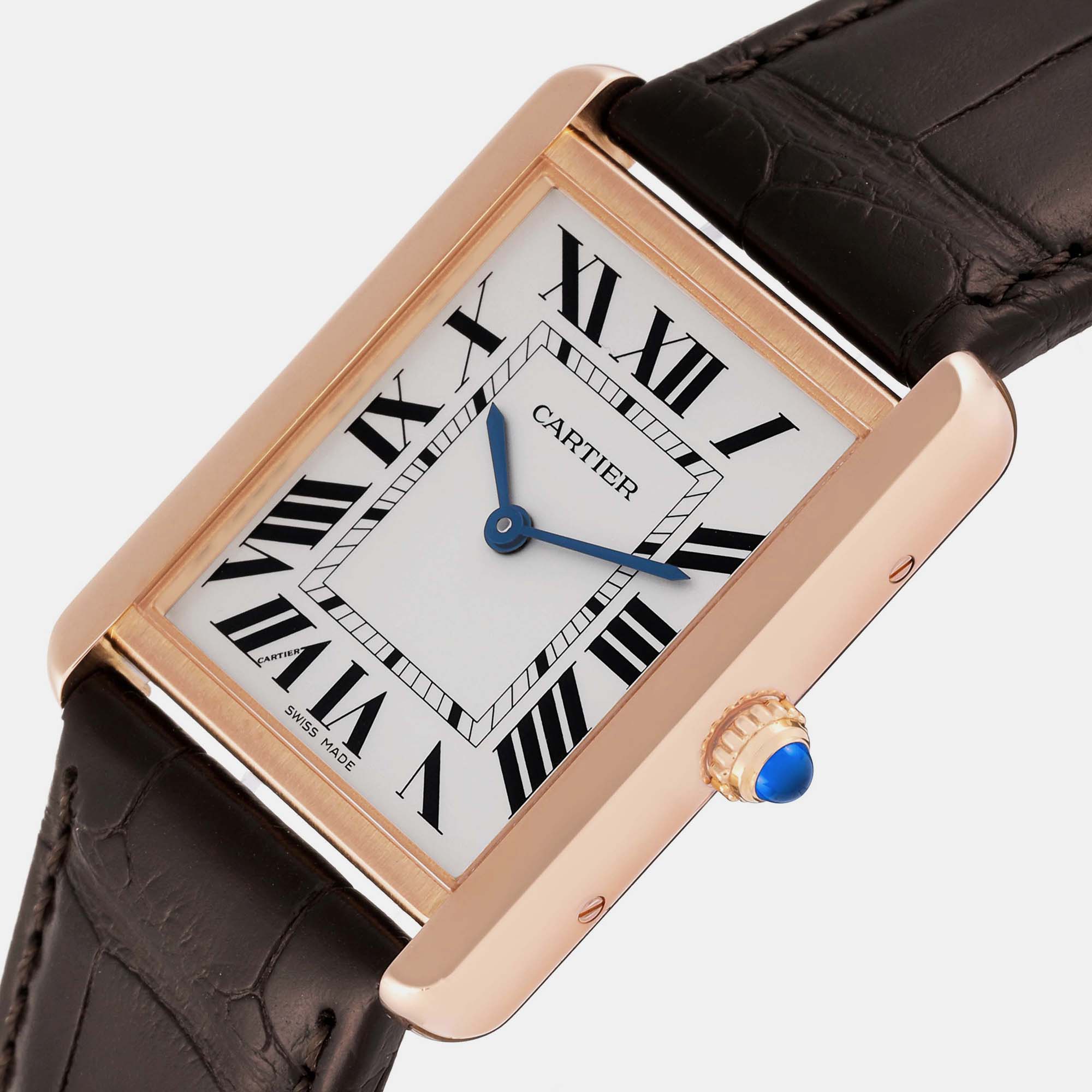 

Cartier Tank Solo Large Rose Gold Steel Brown Strap Mens Watch W5200025 34.0 mm x 27.0 mm, Silver