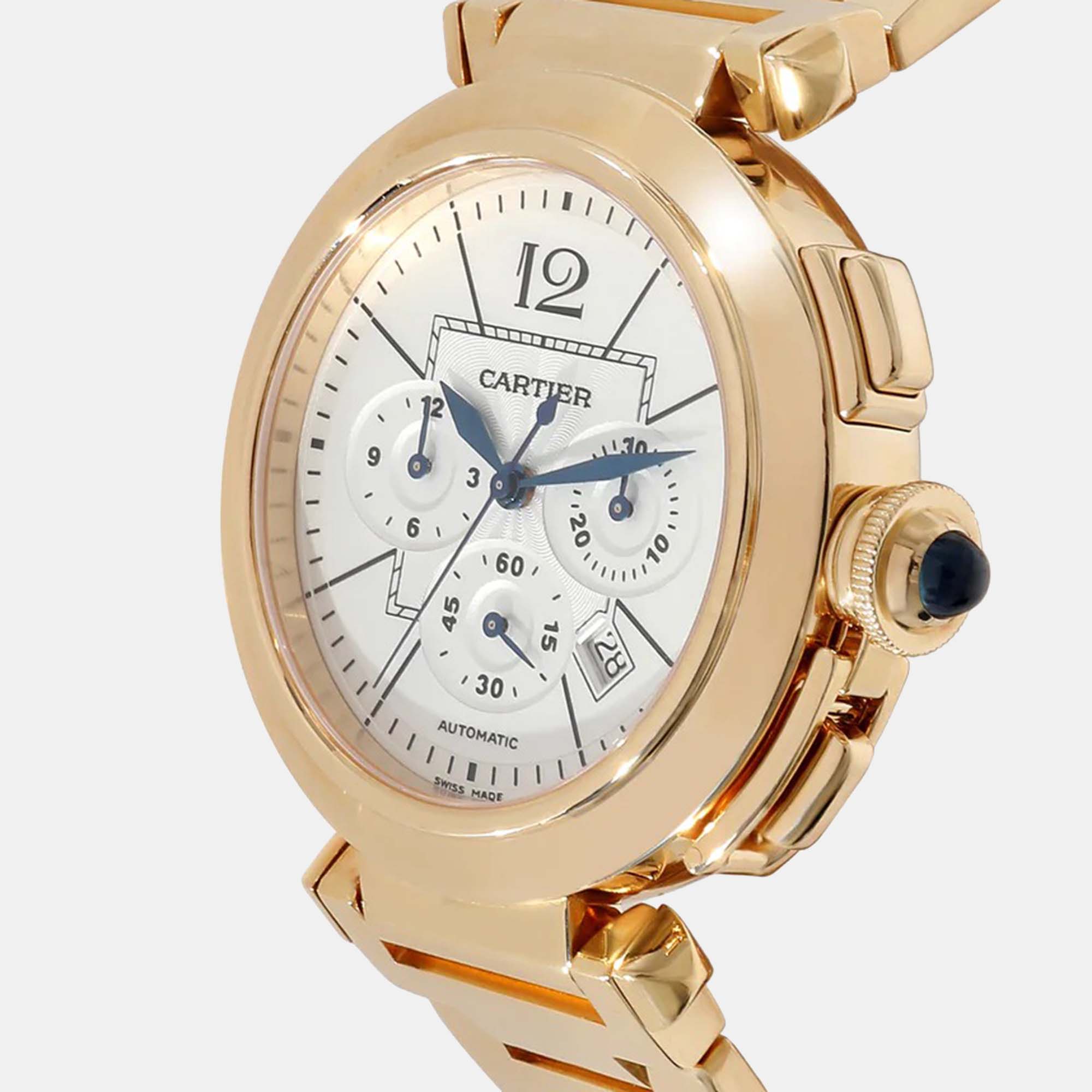 

Cartier Silver 18k Yellow Gold Pasha W30201H9 Automatic Men's Wristwatch 42 mm