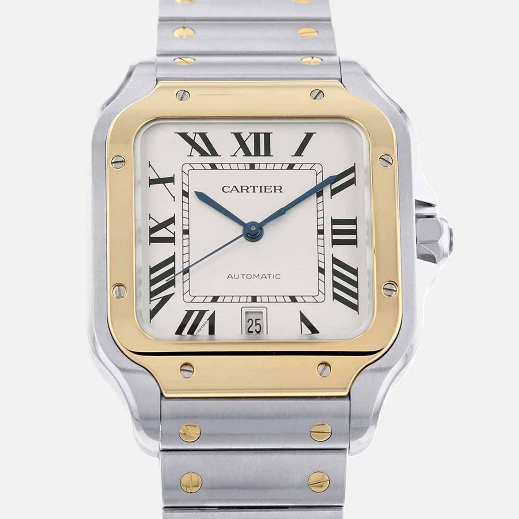 

Cartier Silver 18k Yellow Gold And Stainless Steel Santos de Cartier W2SA0009 Automatic Men's Wristwatch 40 mm