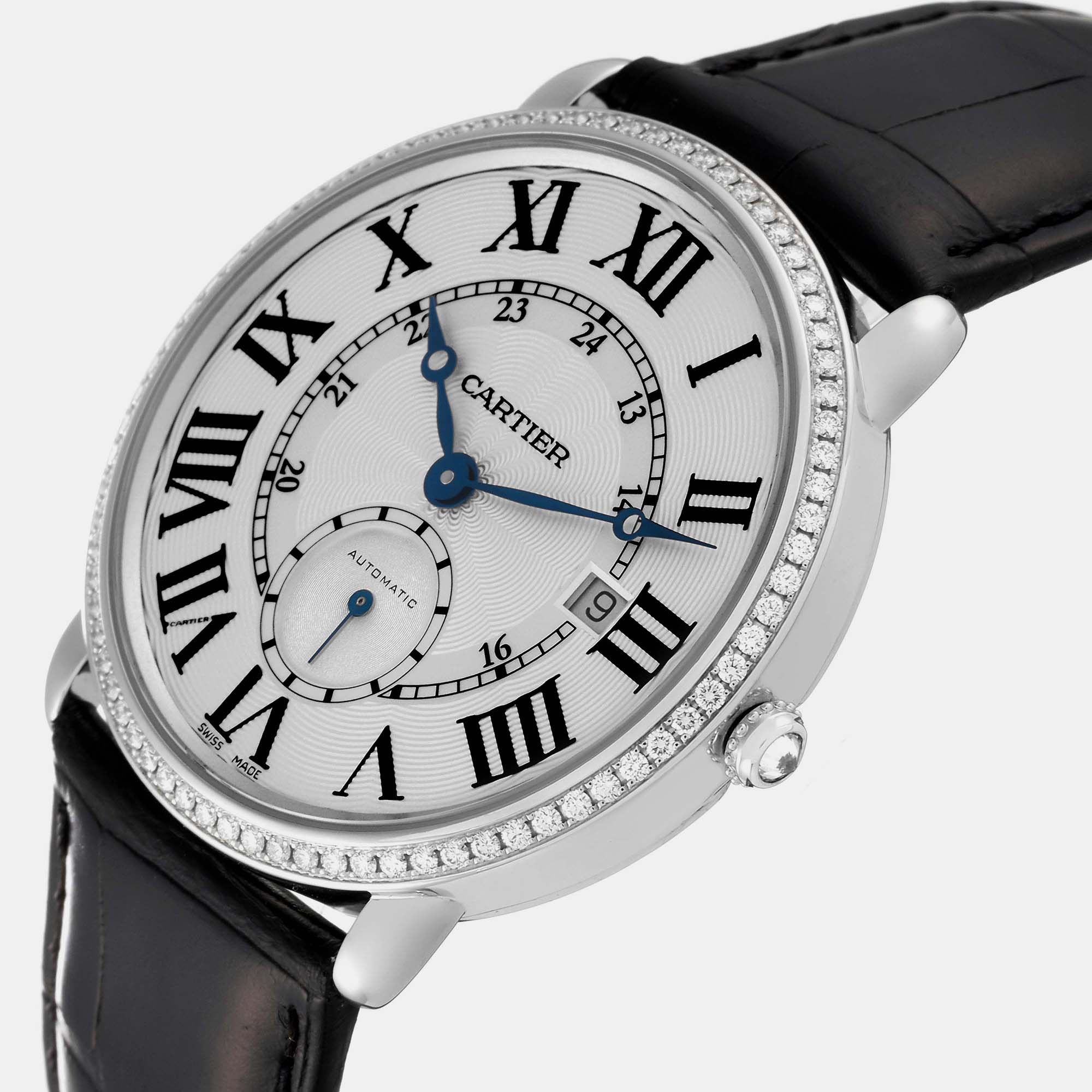 

Cartier Ronde Louis White Gold Diamond Bezel Silver Dial Mens Watch WR007018 40 mm