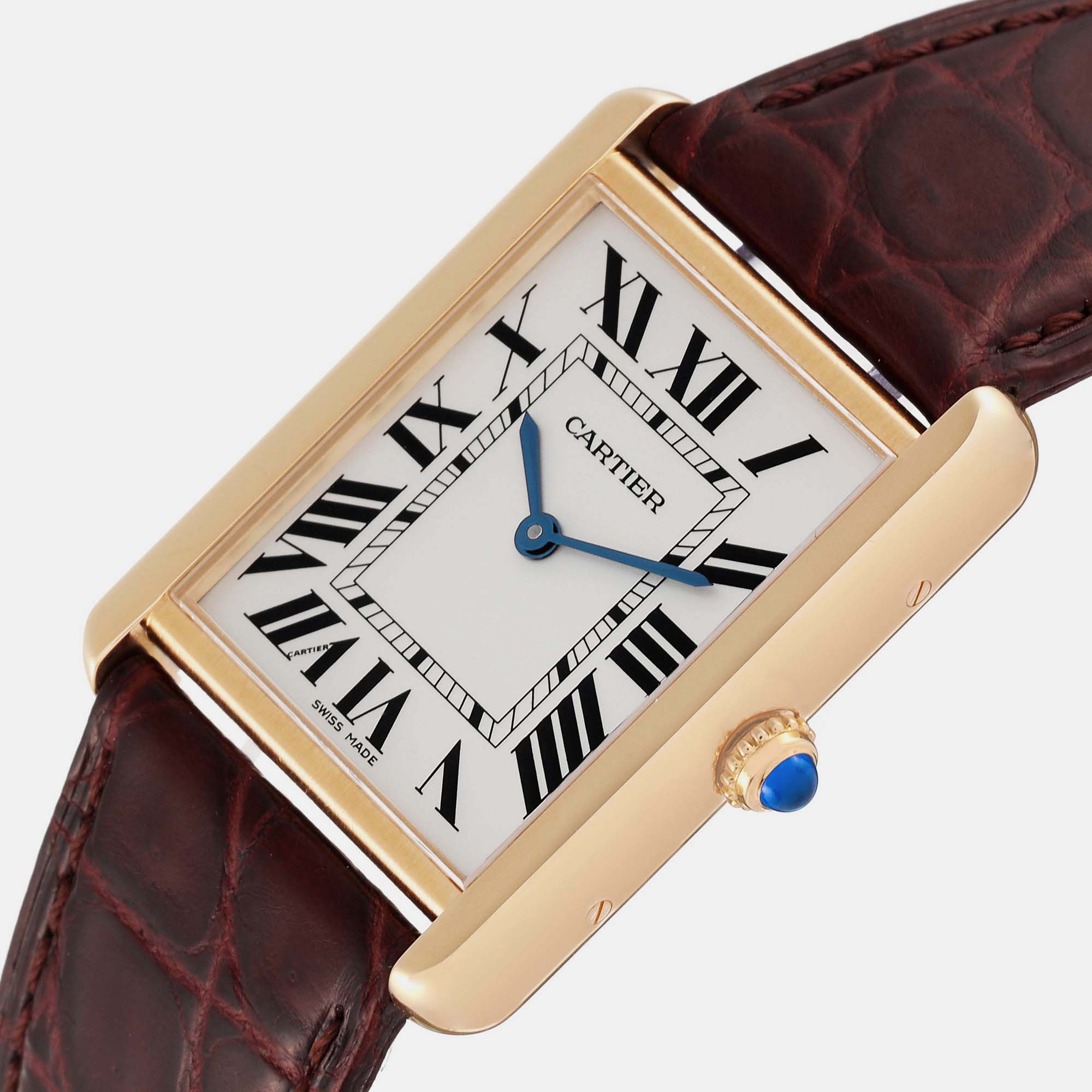 

Cartier Tank Solo Yellow Gold Steel Brown Strap Mens Watch W1018855 34.0 mm x 27.0 mm, Silver