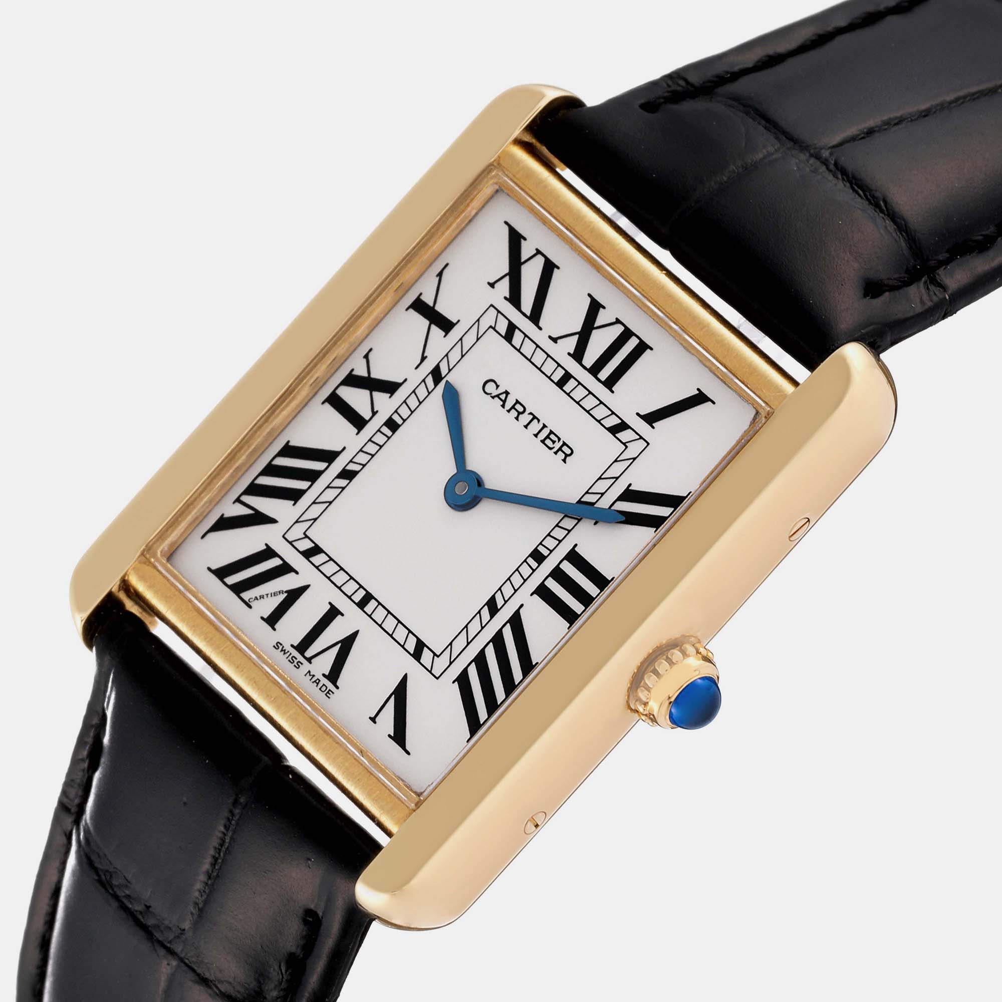 

Cartier Tank Solo Yellow Gold Steel Black Strap Mens Watch W1018855 34.0 mm x 27.0 mm, Silver