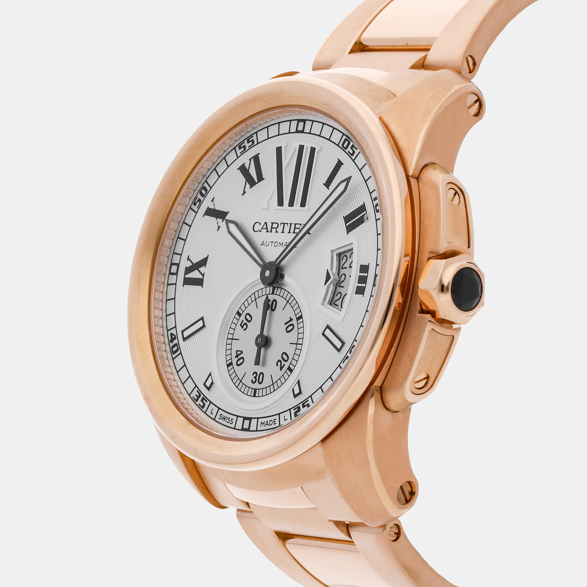 

Cartier Silver 18k Rose Gold Calibre de Cartier W7100018 Automatic Men's Wristwatch 42 mm