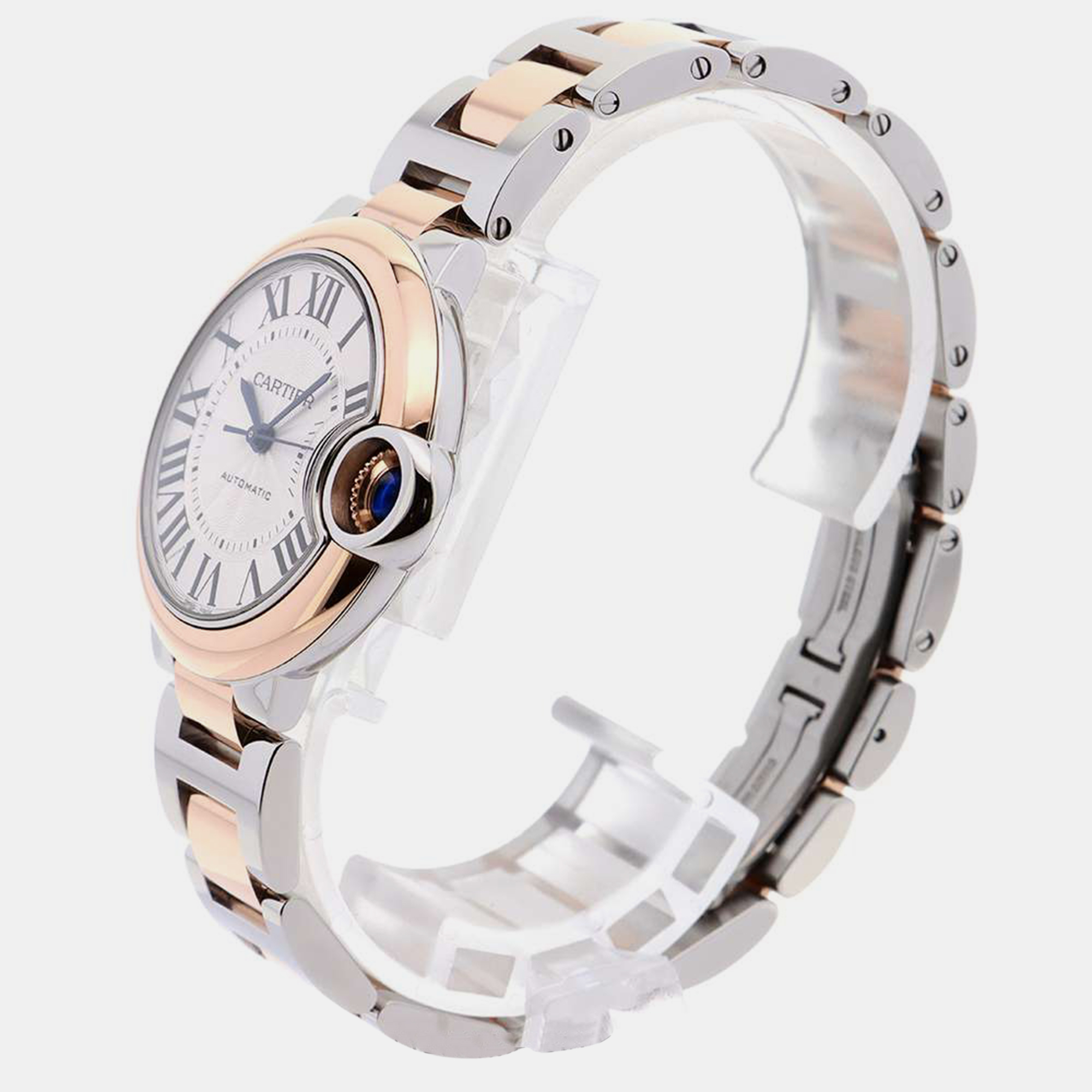 

Cartier Silver 18k Rose Gold Stainless Steel Ballon Bleu W2BB0032 Automatic Men's Wristwatch 33 mm