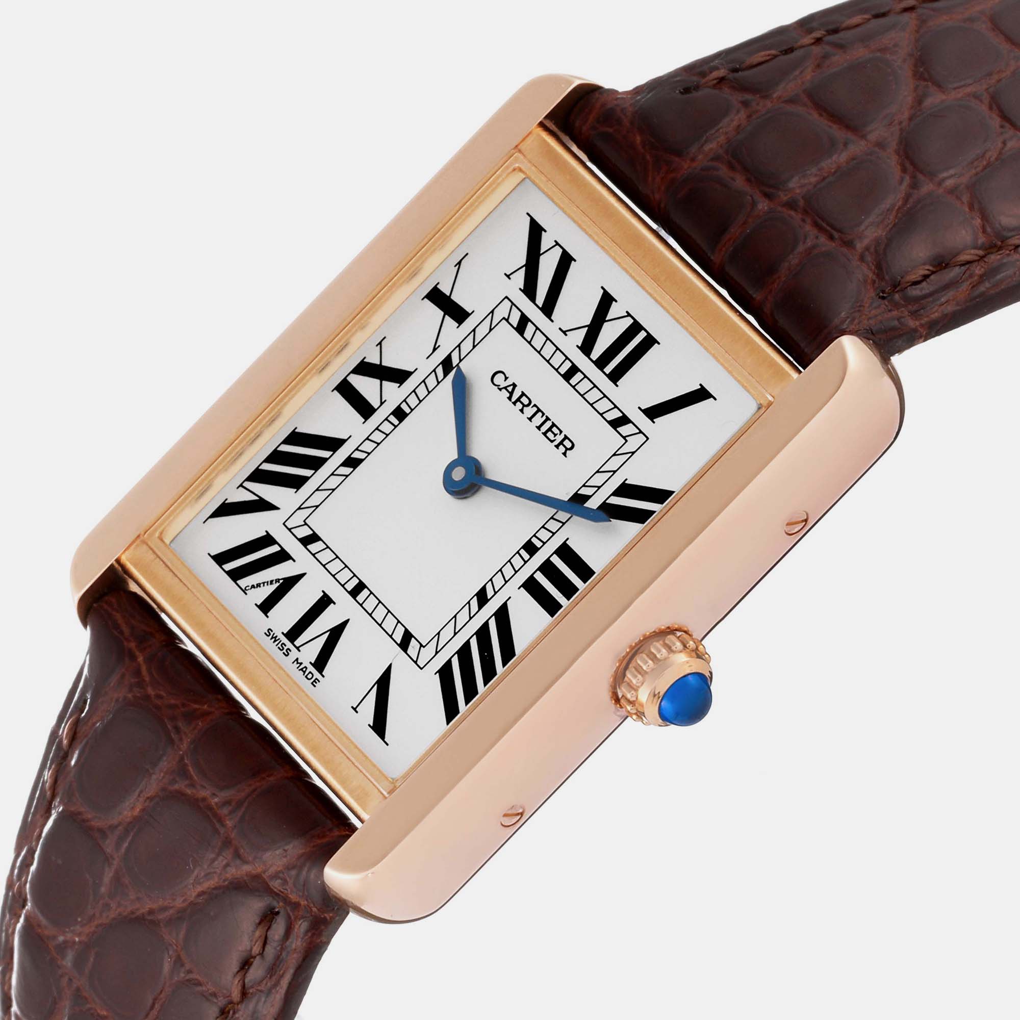 

Cartier Tank Solo Large Rose Gold Steel Brown Strap Men's Watch W5200025 34 x 27 mm, Silver