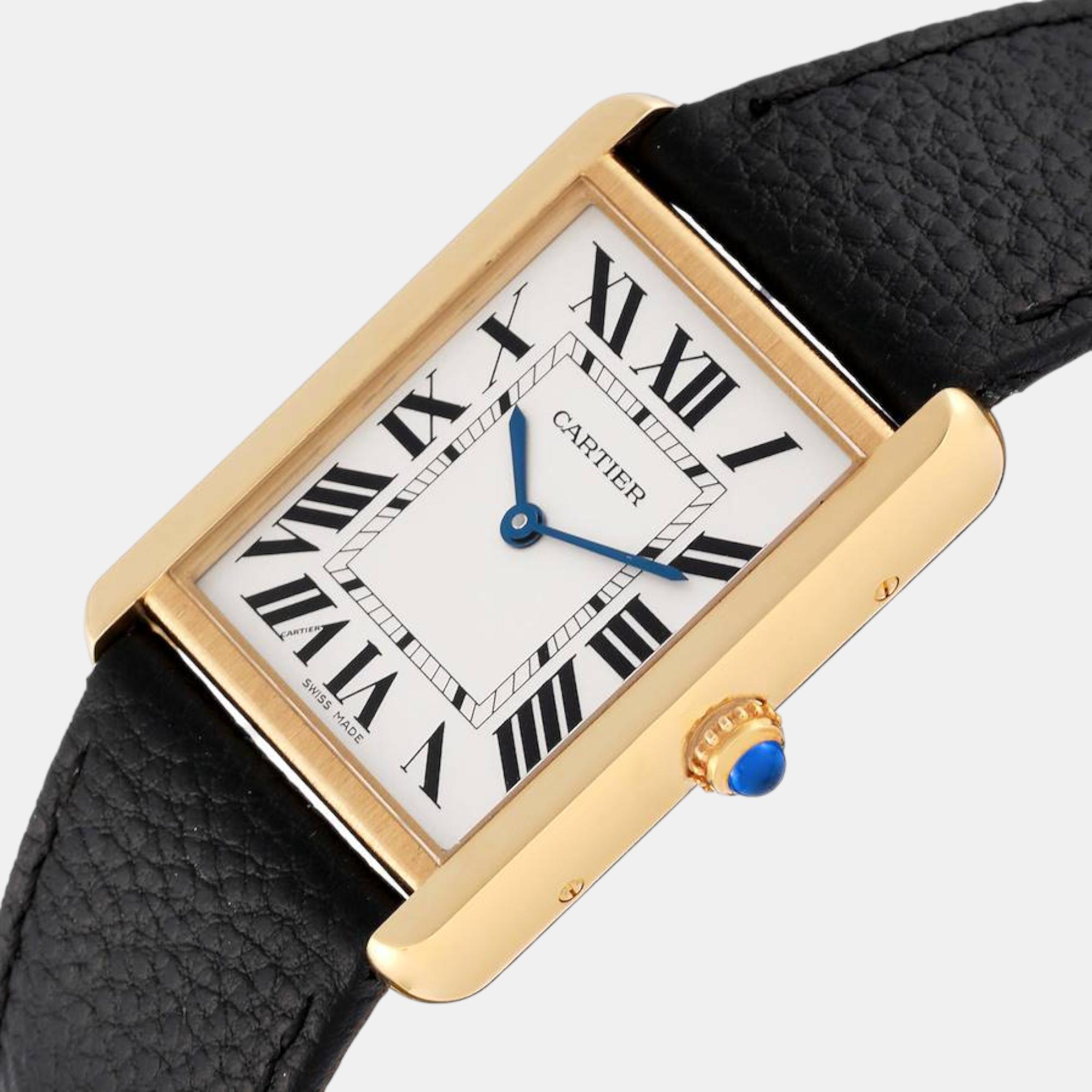

Cartier Tank Solo Yellow Gold Steel Black Strap Mens Watch W1018855 34.0 mm x 27.0 mm, White