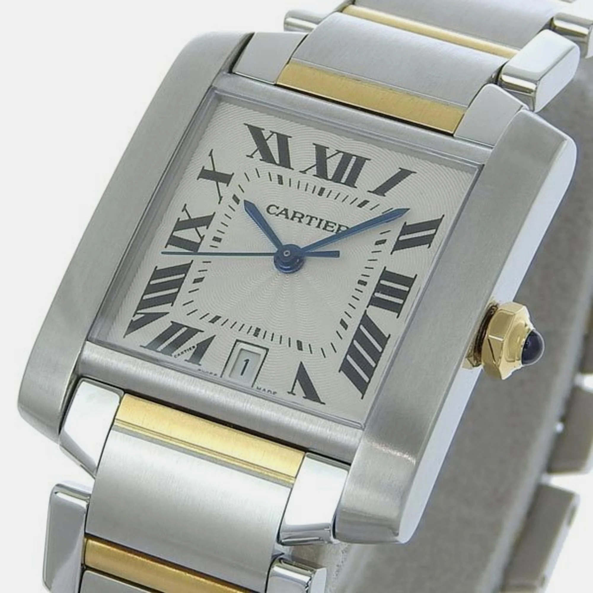 

Cartier White Stainless Steel Tank Francaise W51005Q4 Automatic Men's Wristwatch 28 mm