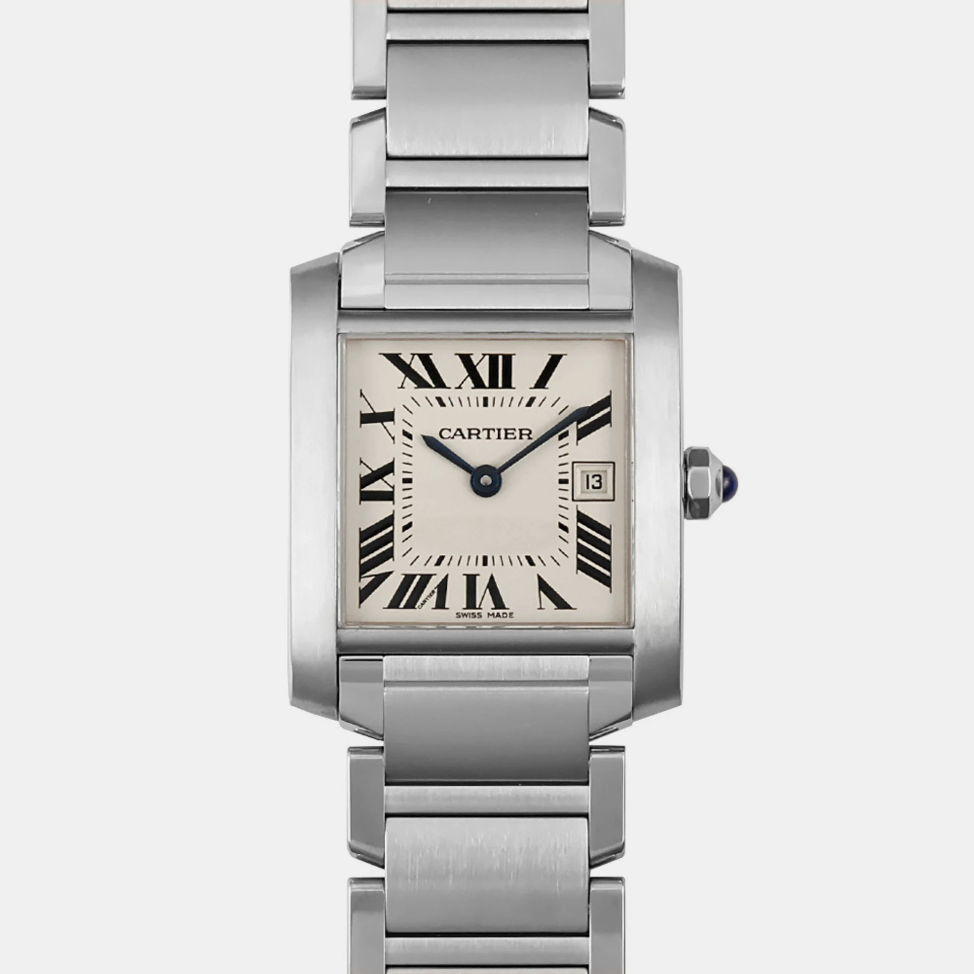 Pre-owned Cartier White Stainless Steel Tank Francaise W51011q3 Quartz Men's Wristwatch 25 Mm
