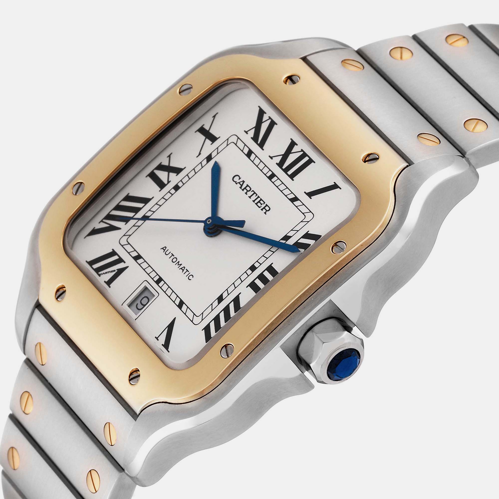 

Cartier Santos Large Steel Yellow Gold Men's Watch W2SA0009 39.8 x 47.5 mm, Silver