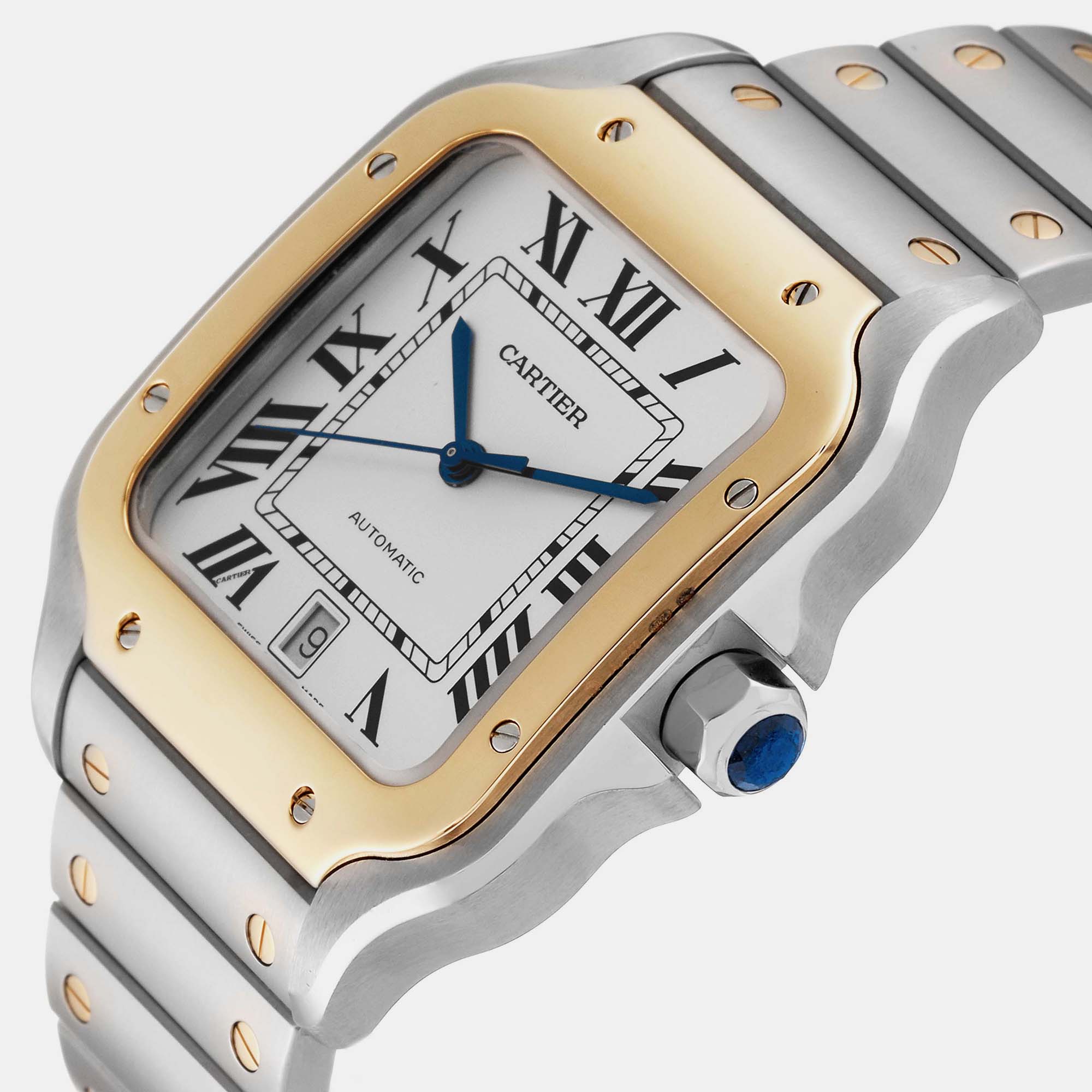 

Cartier Santos Large Steel Yellow Gold Men's Watch W2SA0006, Silver