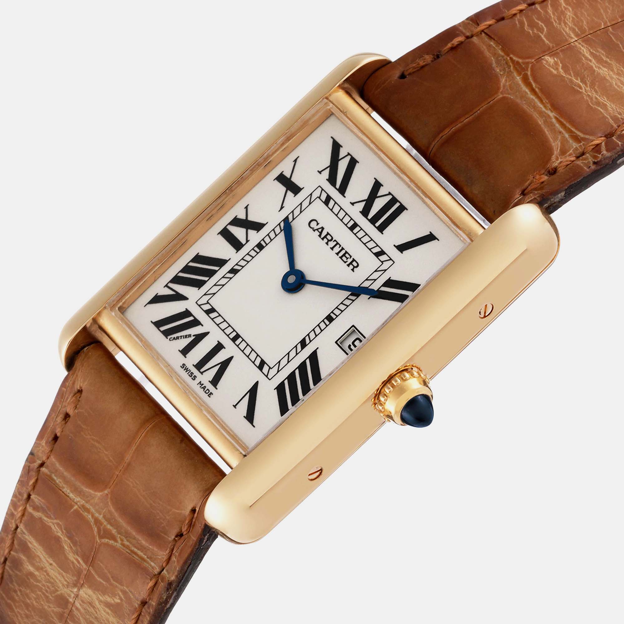 

Cartier Tank Louis Yellow Gold Brown Leather Strap Mens Watch W1529756 25.0 mm x 33.0 mm, Silver