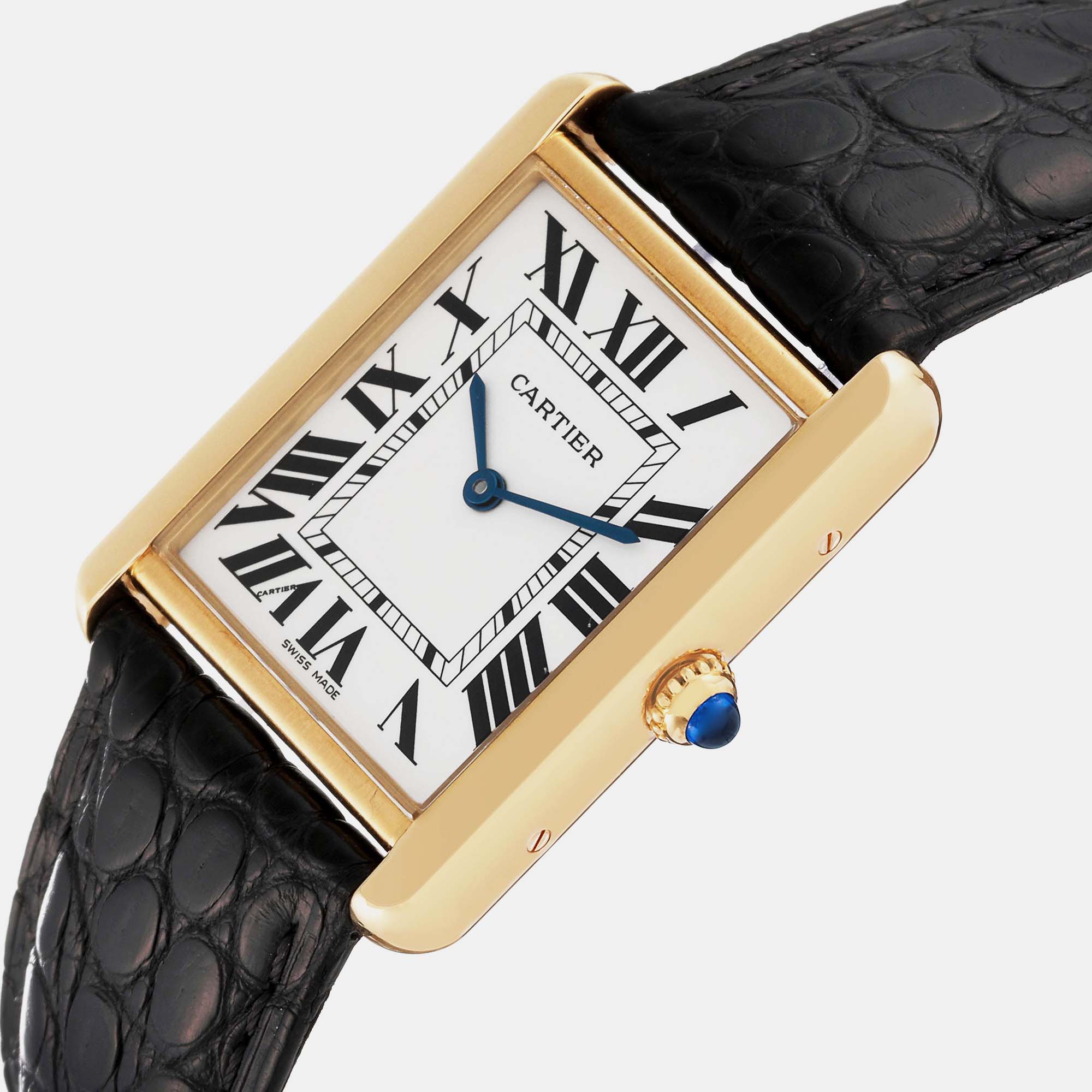 

Cartier Tank Solo Yellow Gold Steel Black Strap Mens Watch W1018855 34.0 mm x 27.0 mm, Silver