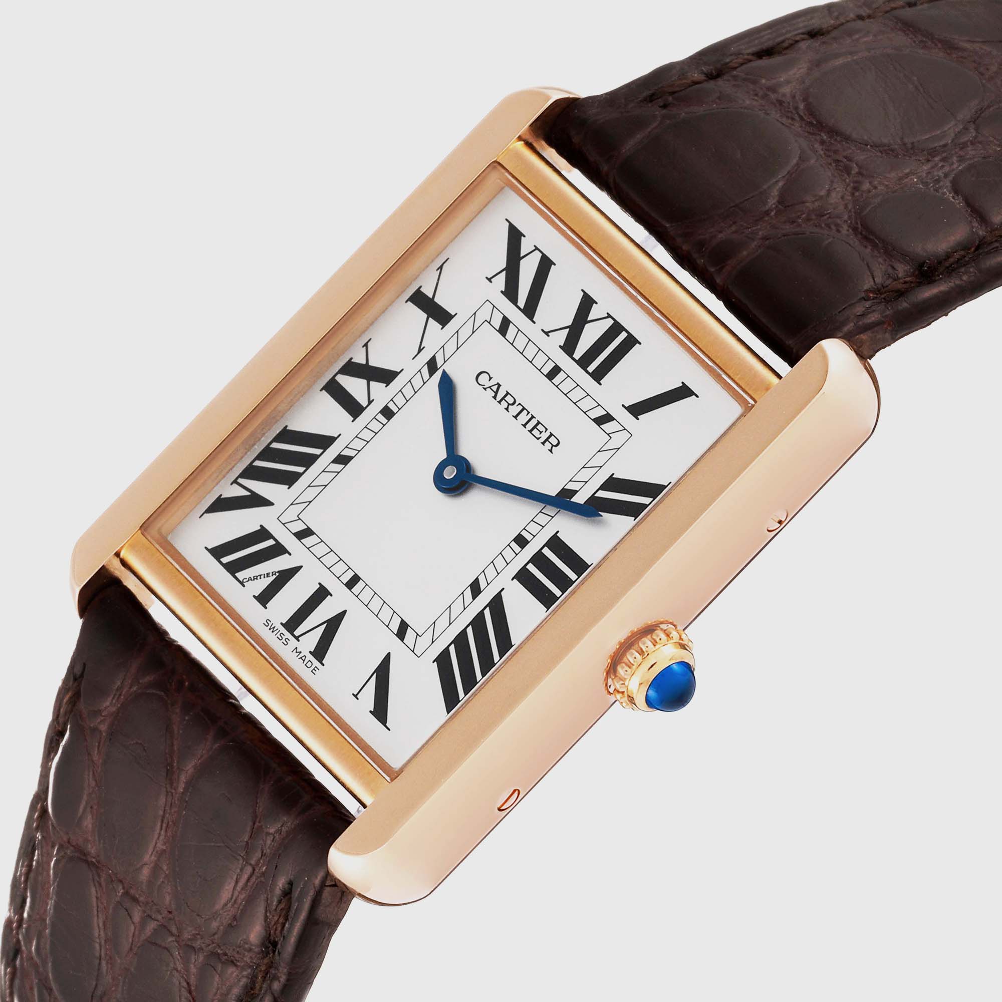 

Cartier Tank Solo Large Rose Gold Steel Brown Strap Mens Watch W5200025 34.0 mm x 27.0 mm, Silver