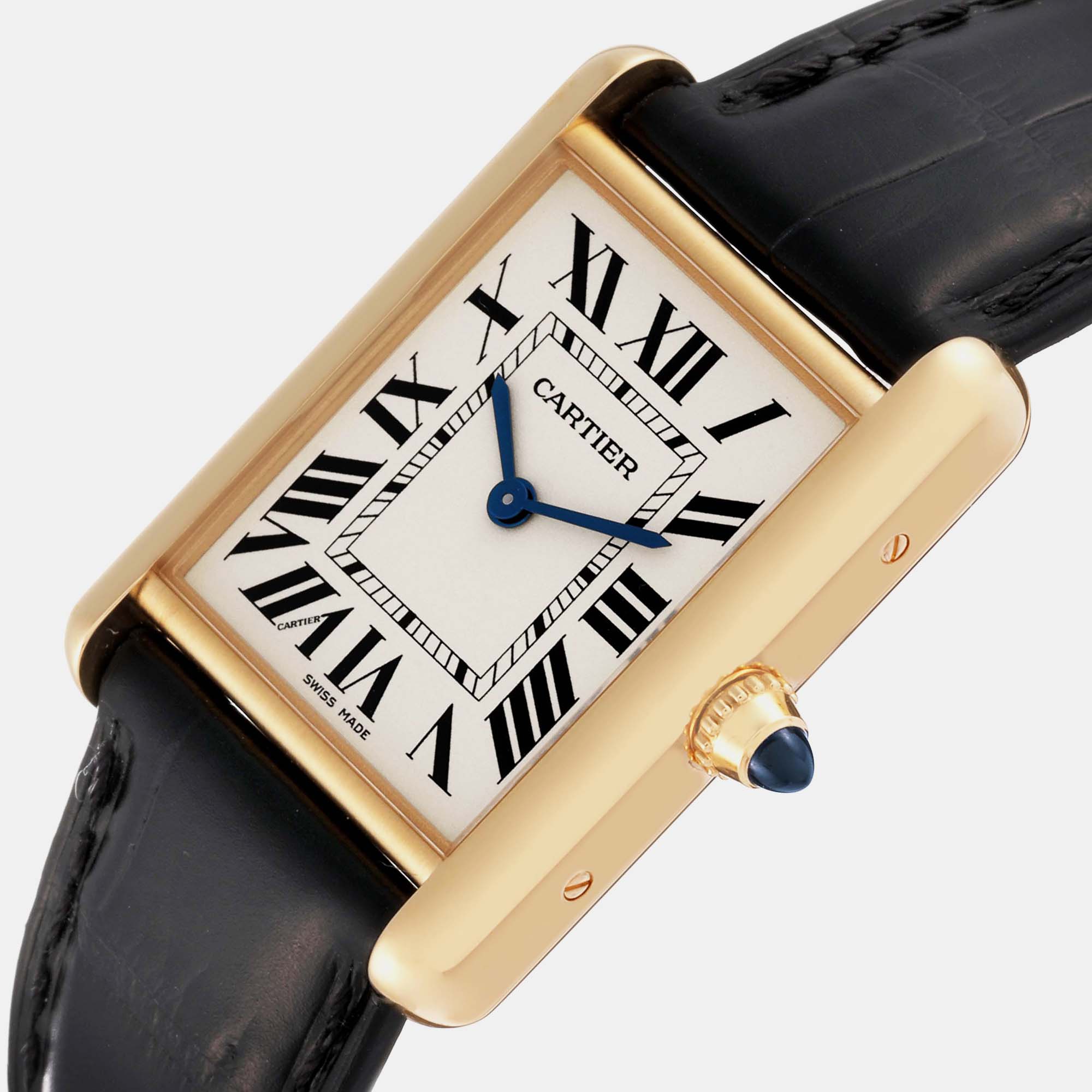 

Cartier Tank Louis Yellow Gold Black Strap Mens Watch WGTA0067 33.7 mm x 25.5 mm, Silver