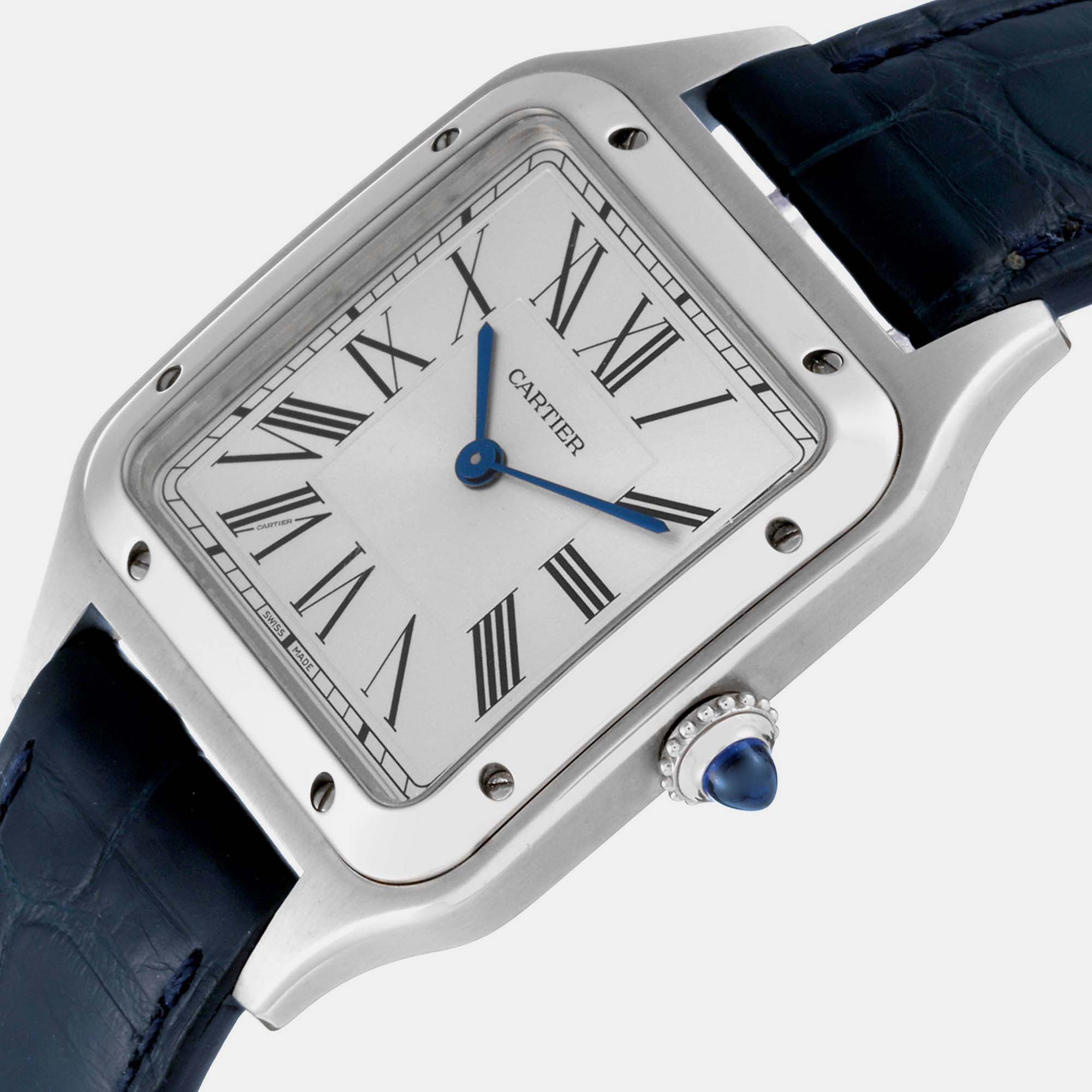 

Cartier Santos Dumont Large Black Strap Steel Men's Watch WSSA0022, Silver