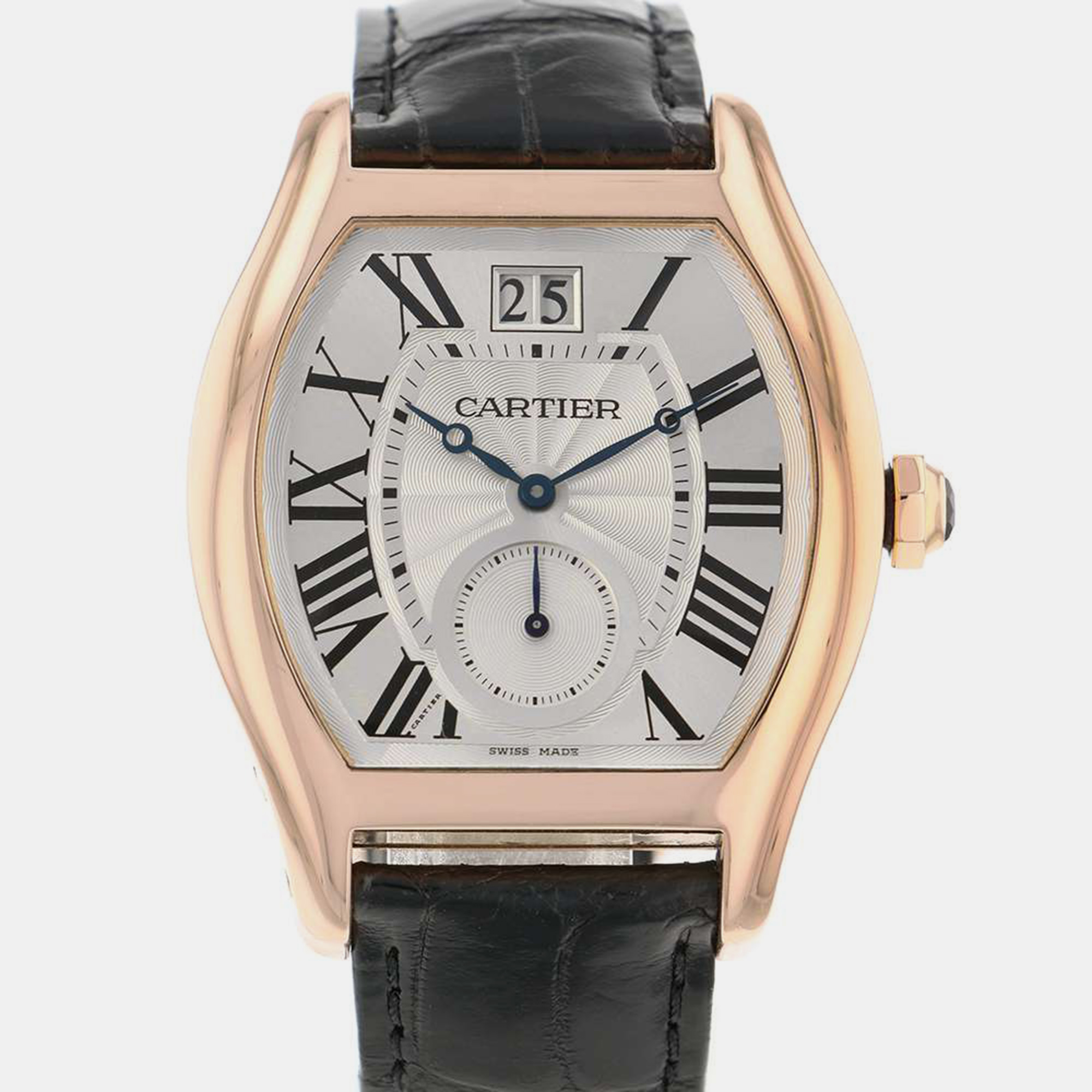 Pre-owned Cartier Silver 18k Rose Gold Tortue W1556234 Manual Winding Men's Wristwatch 48 Mm