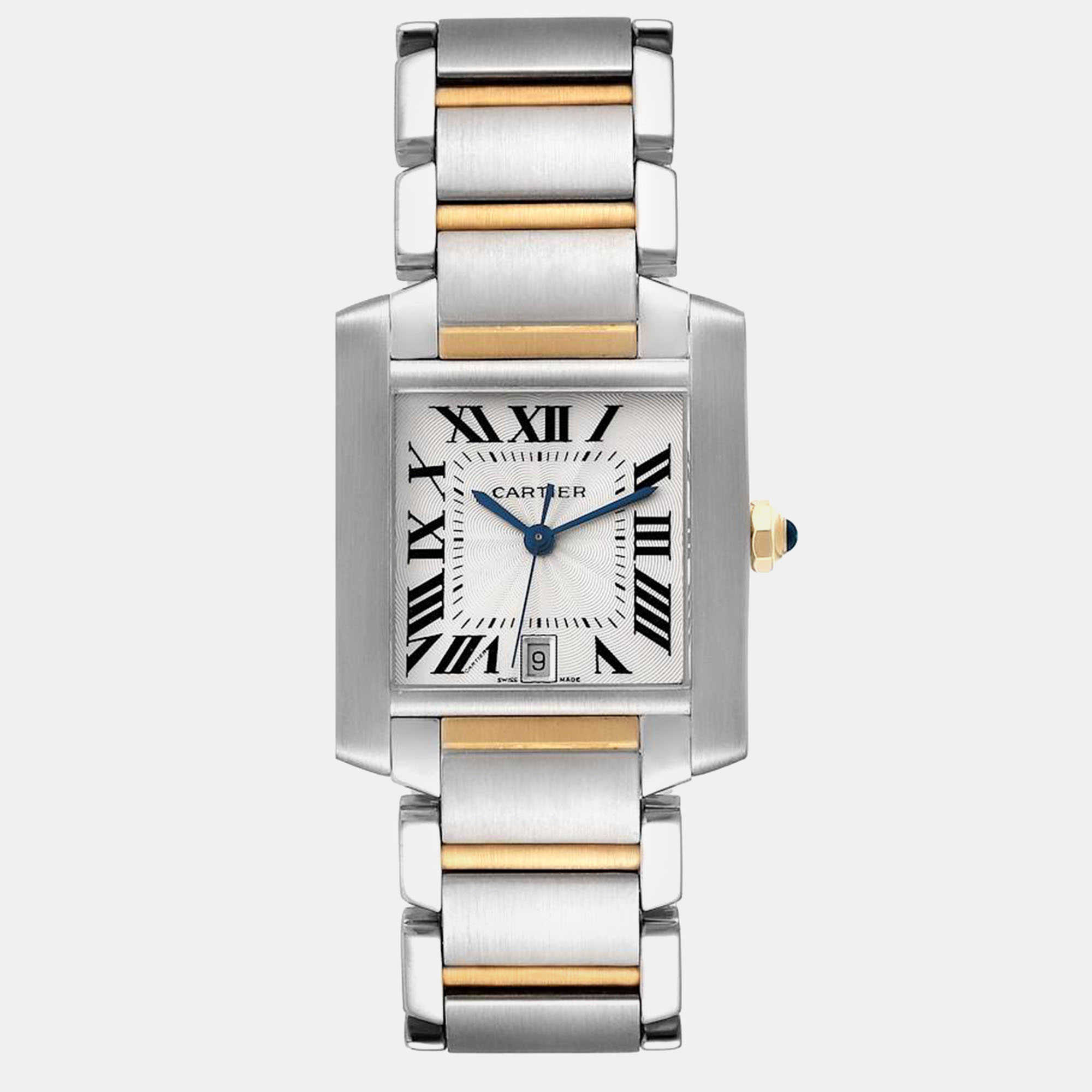 Pre-owned Cartier Tank Francaise Steel Yellow Gold Silver Dial Mens Watch W51005q4 28.0 Mm X 32.0 Mm In White