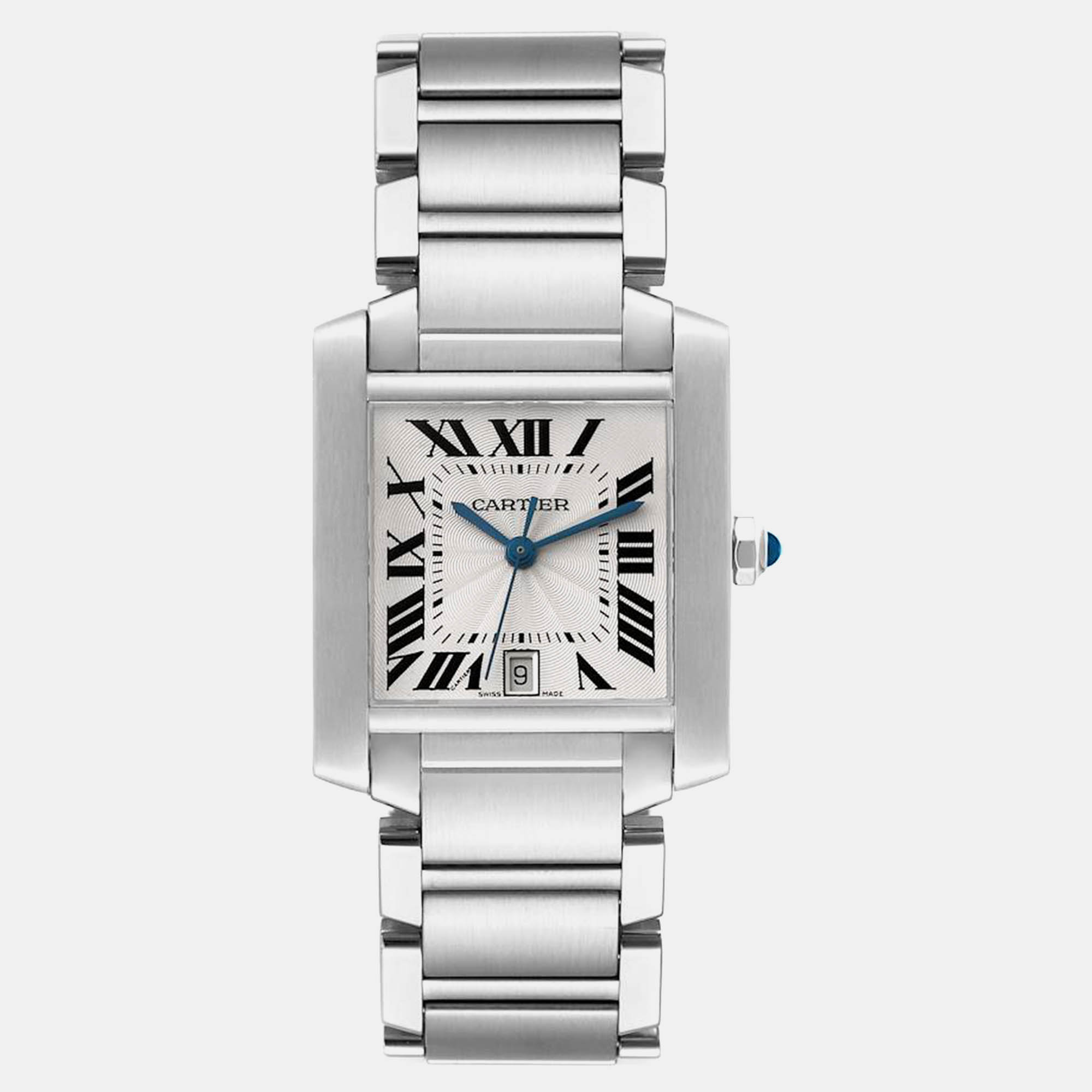 Pre-owned Cartier Tank Francaise Large Automatic Steel Mens Watch W51002q3 In Silver