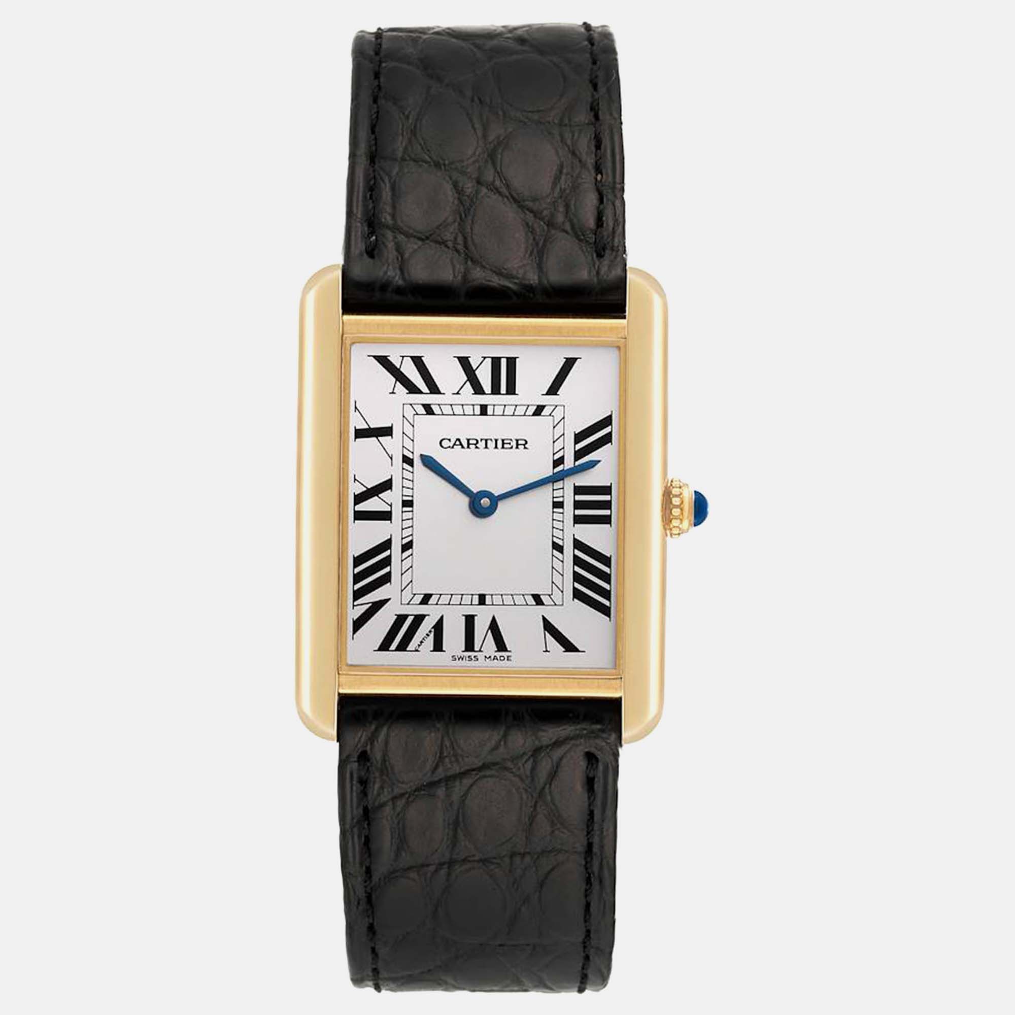 

Cartier Tank Solo Yellow Gold Steel Black Strap Men's Watch, Silver