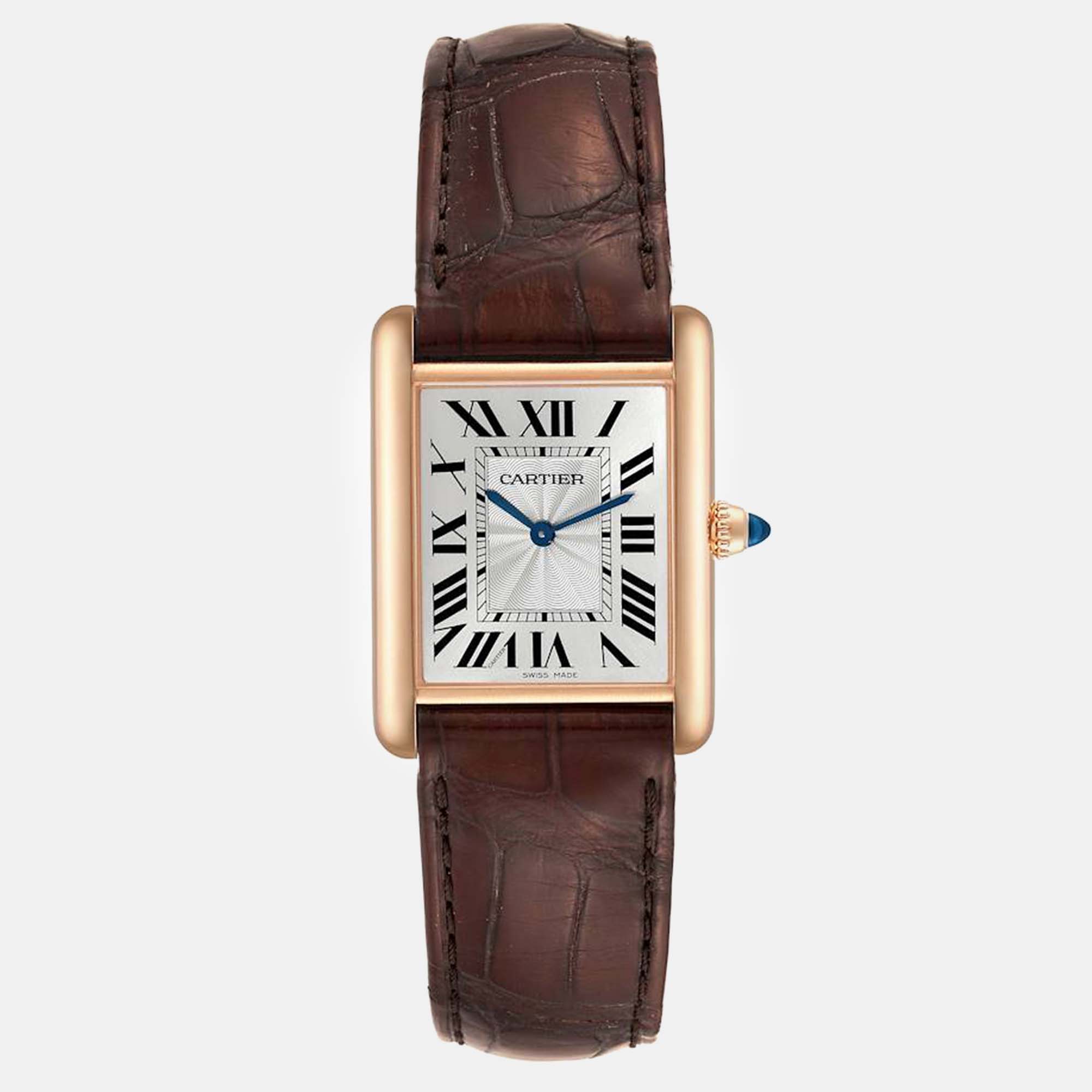 Pre-owned Cartier Tank Louis Rose Gold Mechanical Men's Watch 25 Mm In Silver
