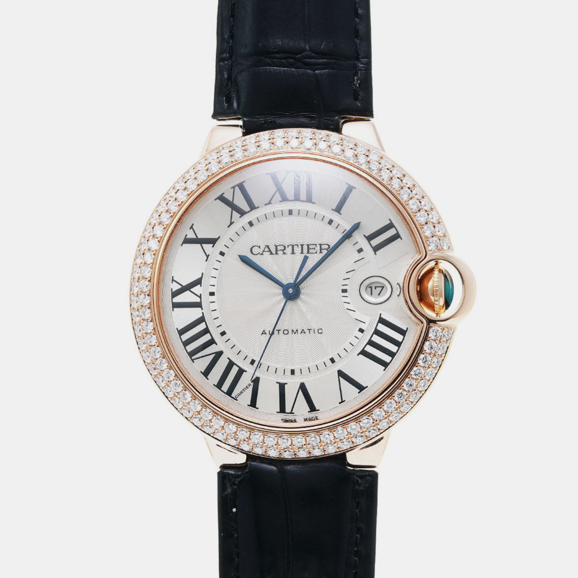 Pre-owned Cartier Silver 18k Rose Gold And Diamond Ballon Bleu We900851 Men's Wristwatch 42mm