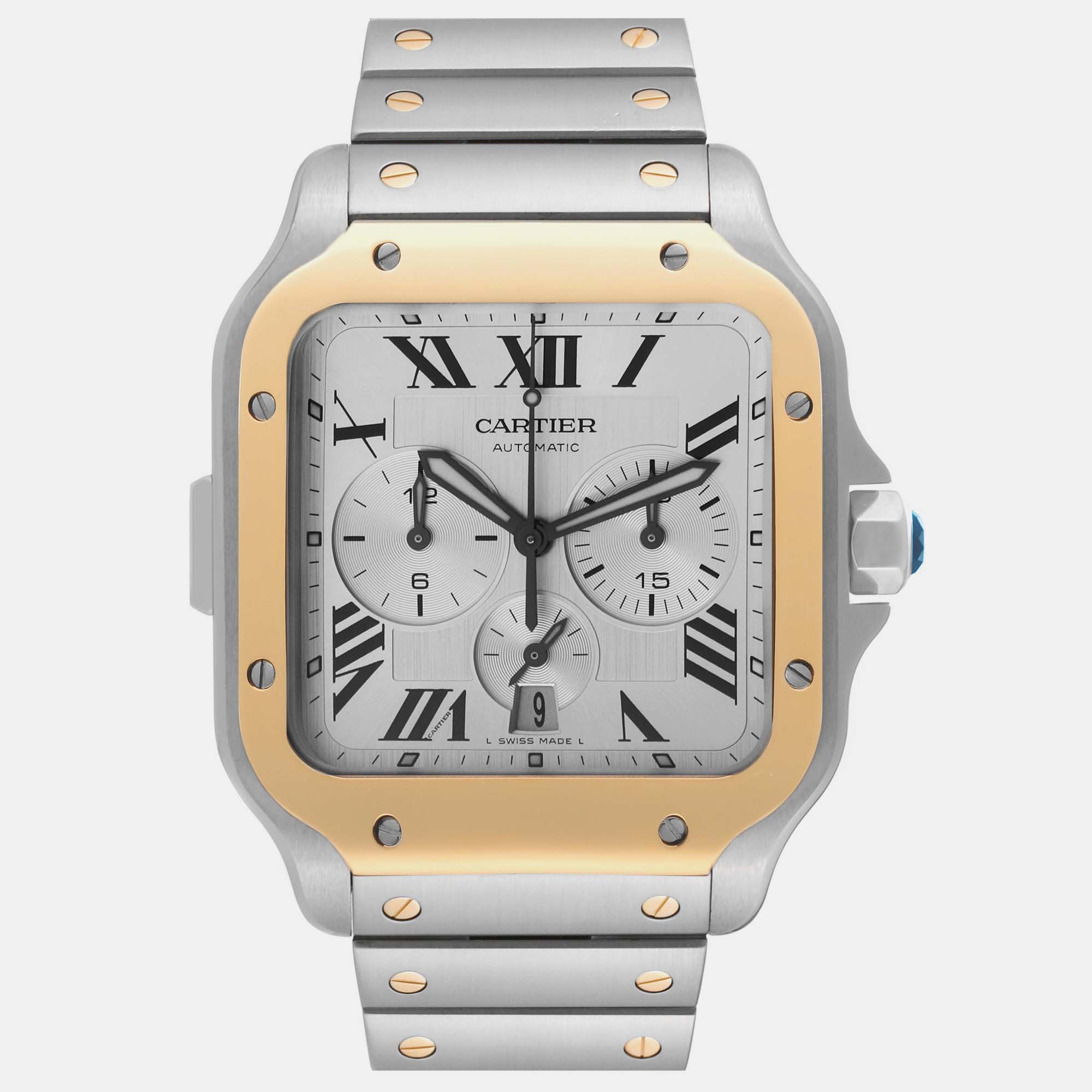 

Cartier Santos  Chronograph Steel Yellow Gold Men's Watch 44.9 mm, Silver