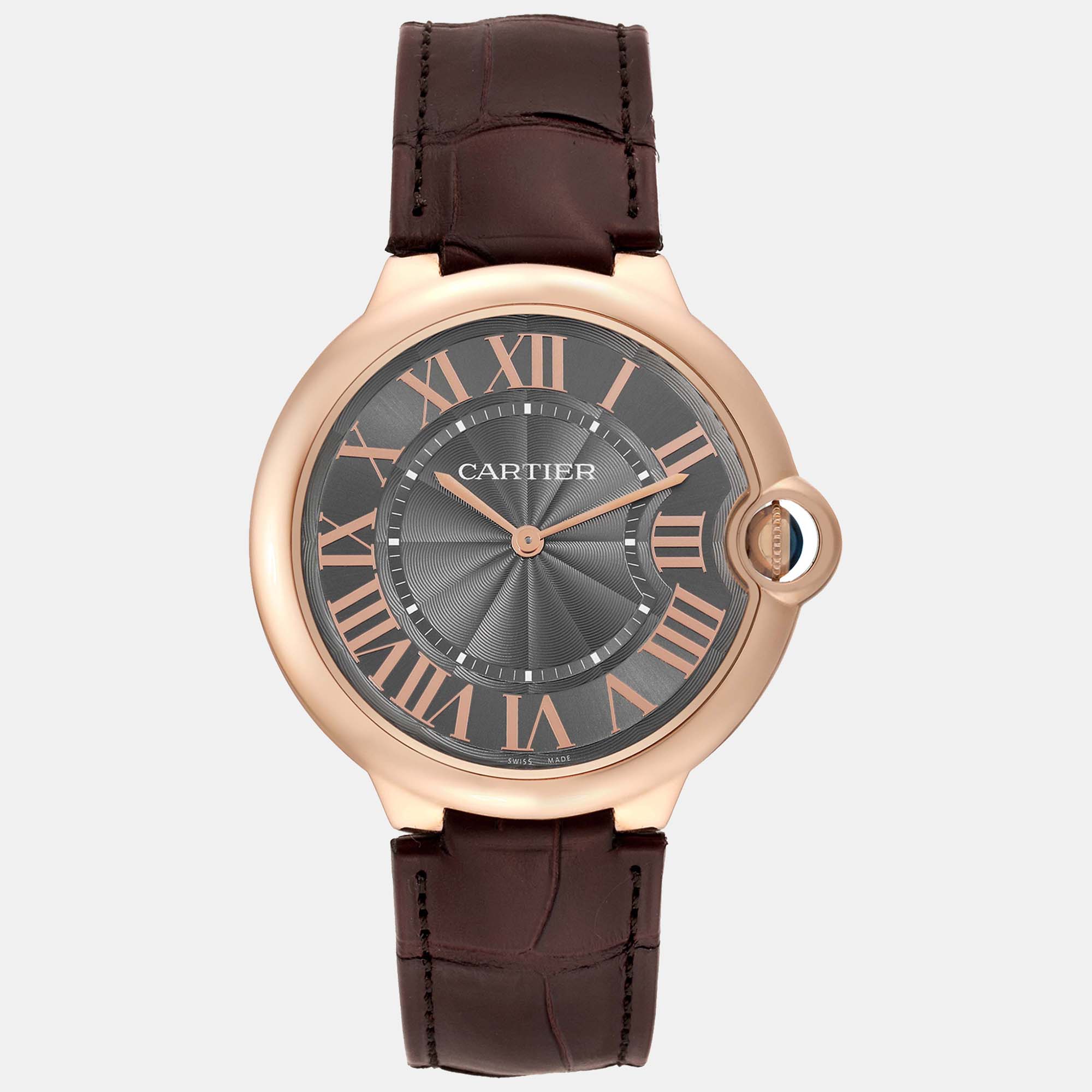 Pre-owned Cartier Ballon Bleu Rose Gold Grey Dial Men's Watch 40 Mm