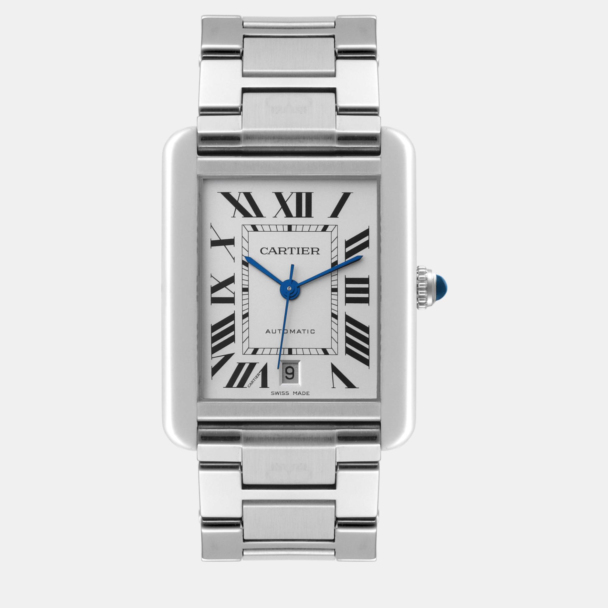 Pre-owned Cartier Tank Solo Xl Silver Dial Automatic Steel Men's Watch 31 Mm