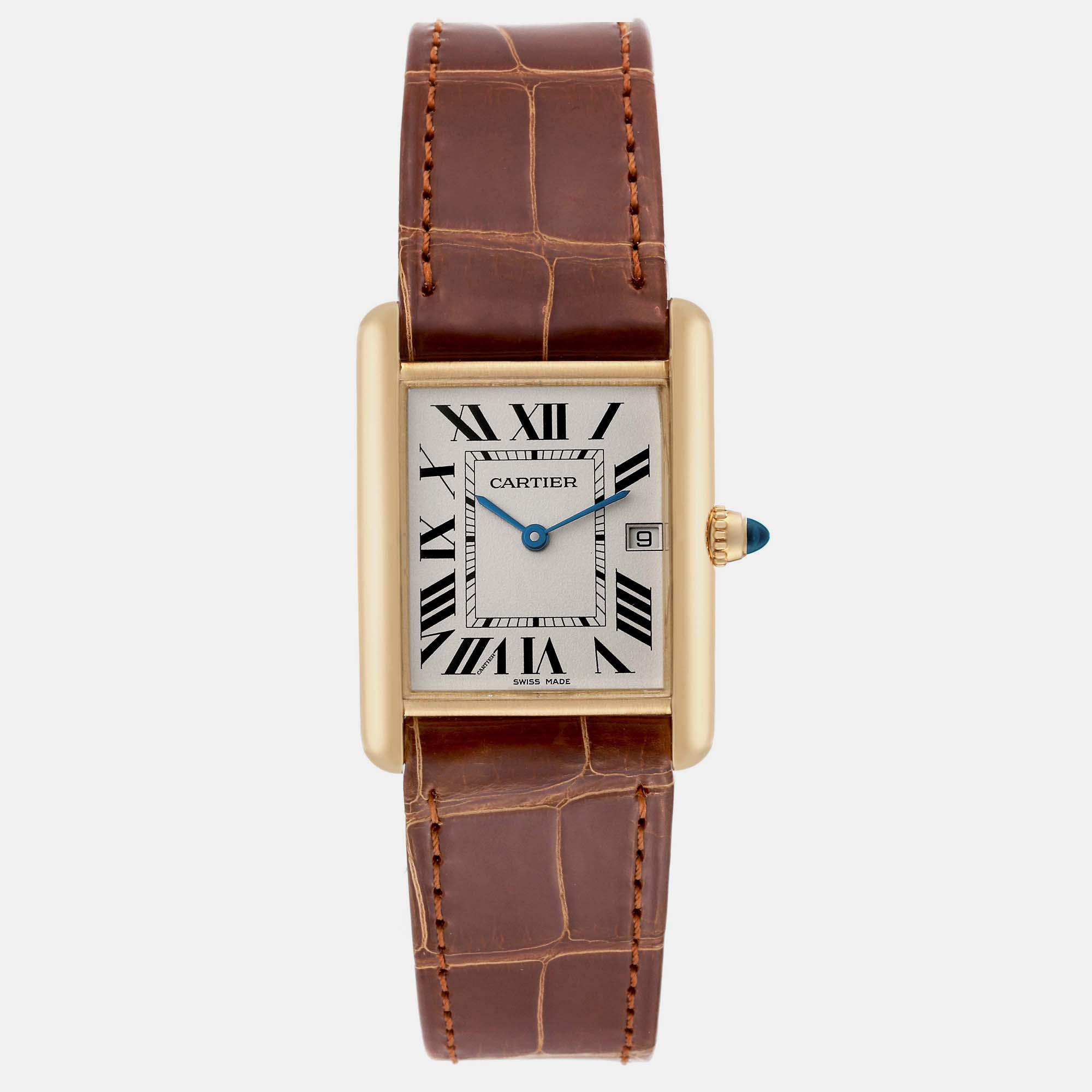 Cartier Tank Louis Yellow Gold Brown Leather Strap Men's Watch 25 mm