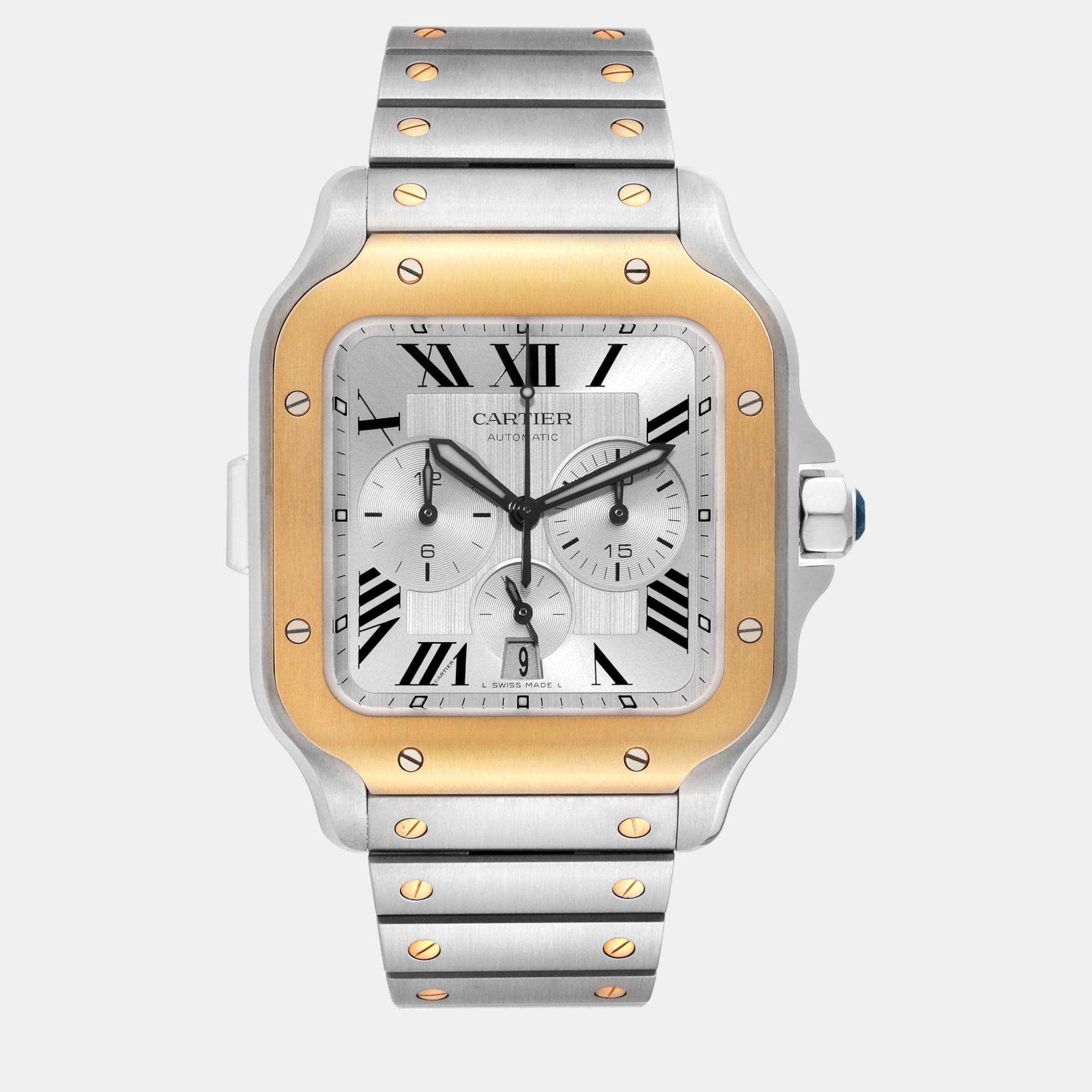 

Cartier Santos  Chronograph Steel Yellow Gold Men's Watch 44.9 mm, Silver