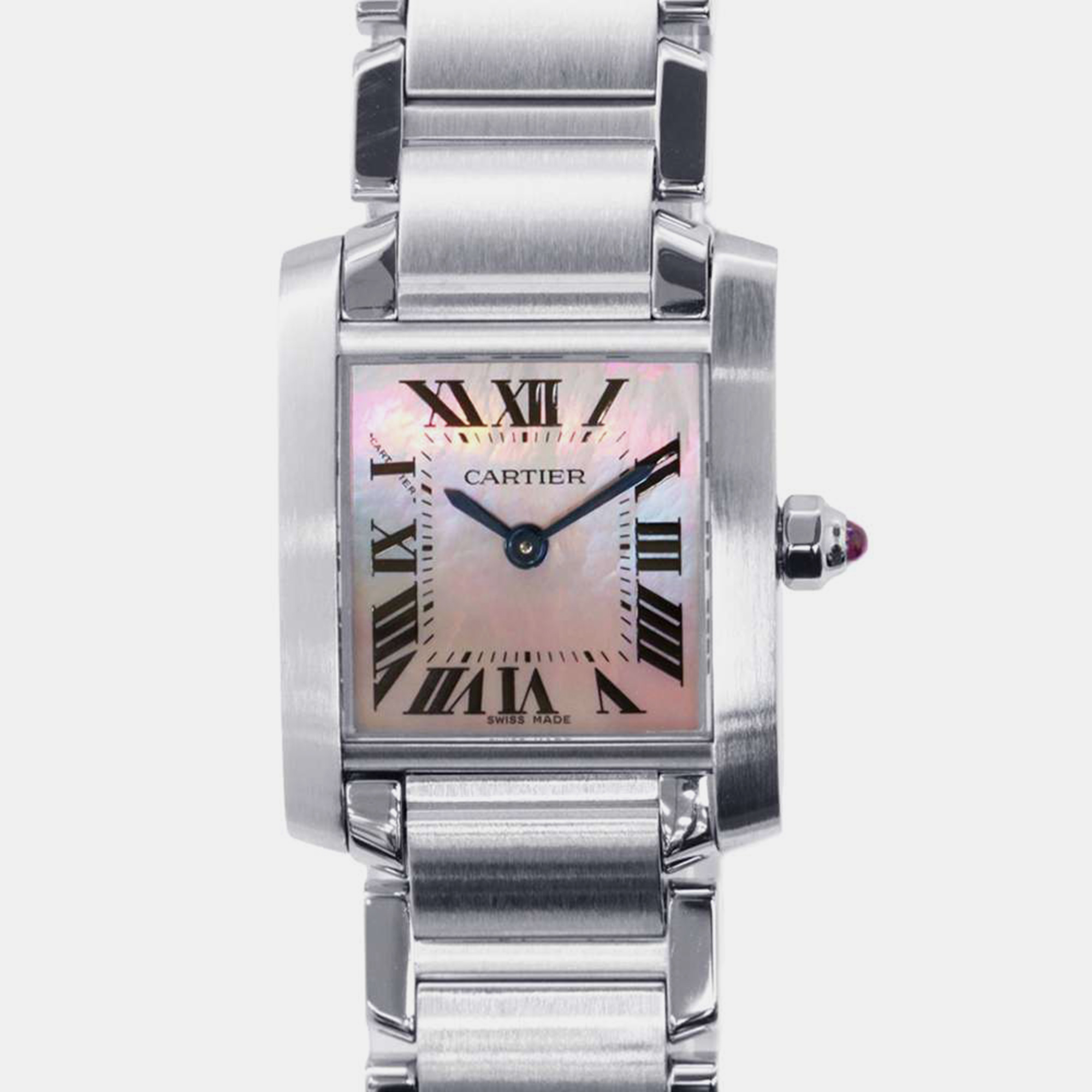 

Cartier Pink Shell Stainless Steel Tank Francaise Quartz Men's Wristwatch 20 mm