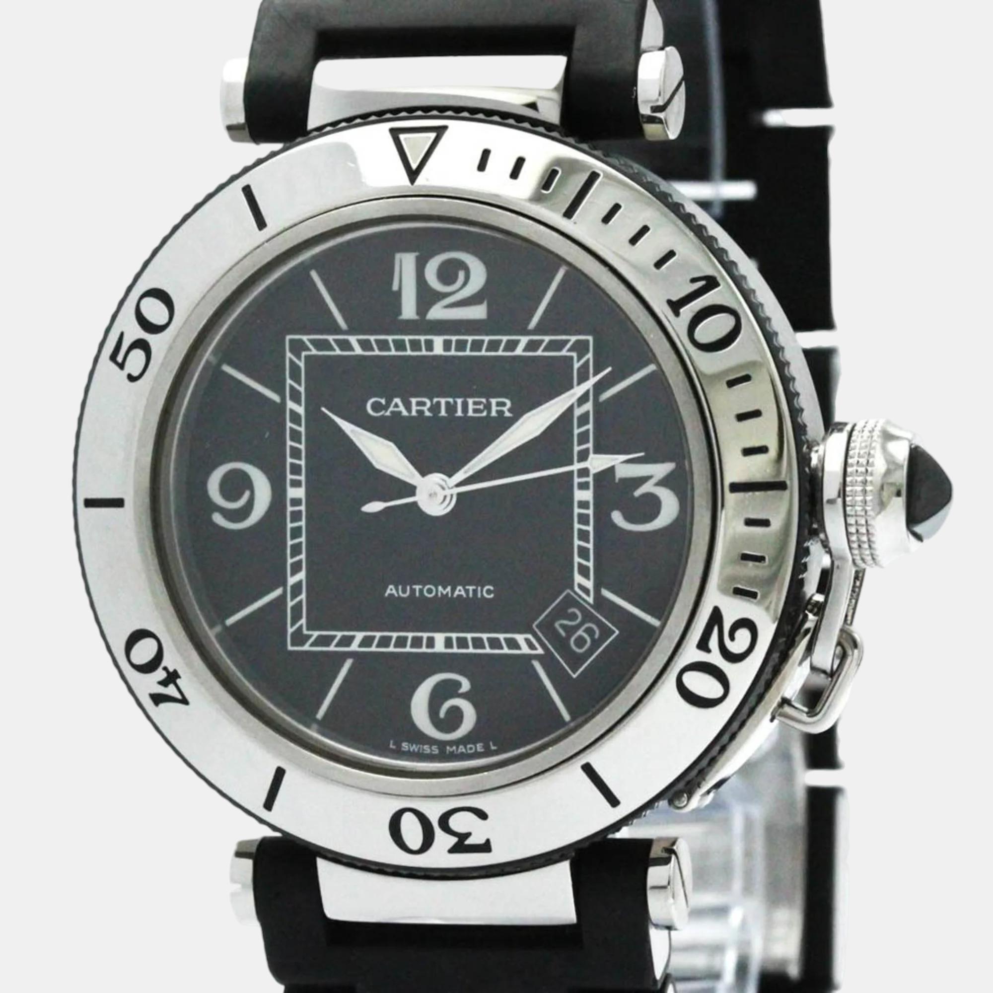 

Cartier Black Stainless Steel Pasha Seatimer W31077U2 Automatic Men's Wristwatch 40 mm