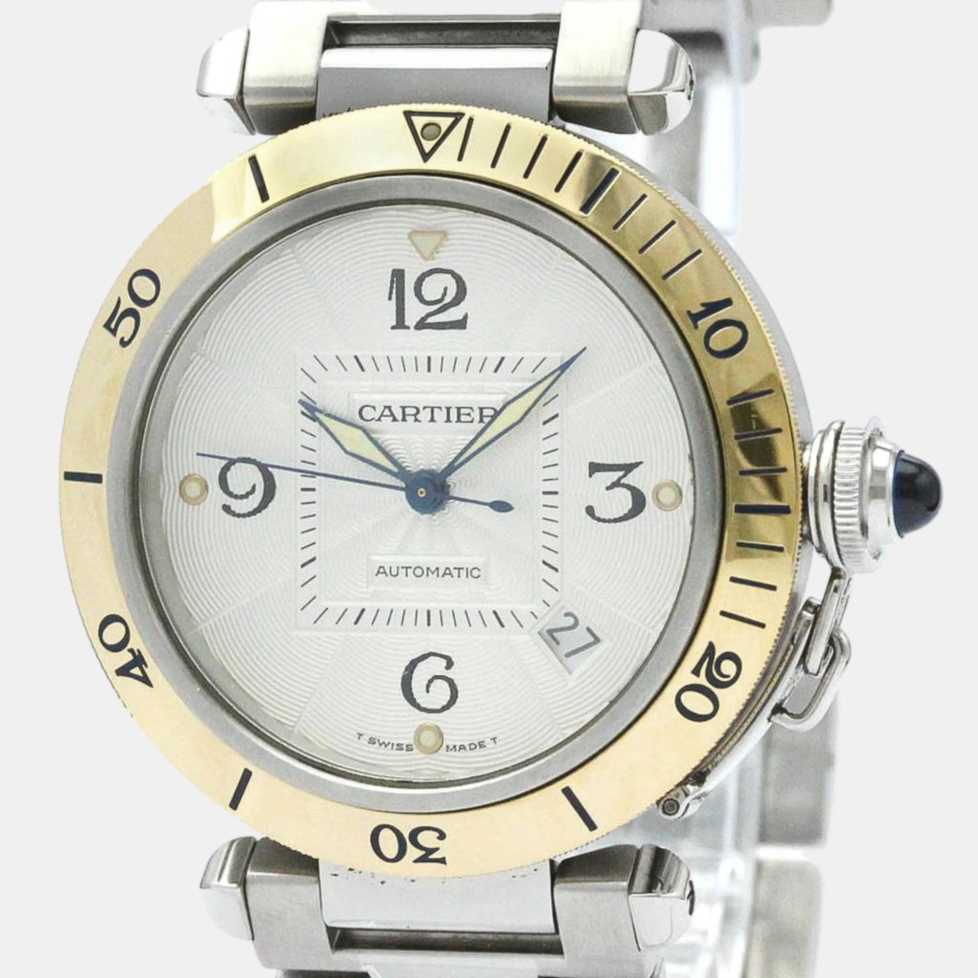 

Cartier Silver 18k Yellow Gold Stainless Steel Pasha de Cartier W31035T6 Automatic Men's Wristwatch 38 mm
